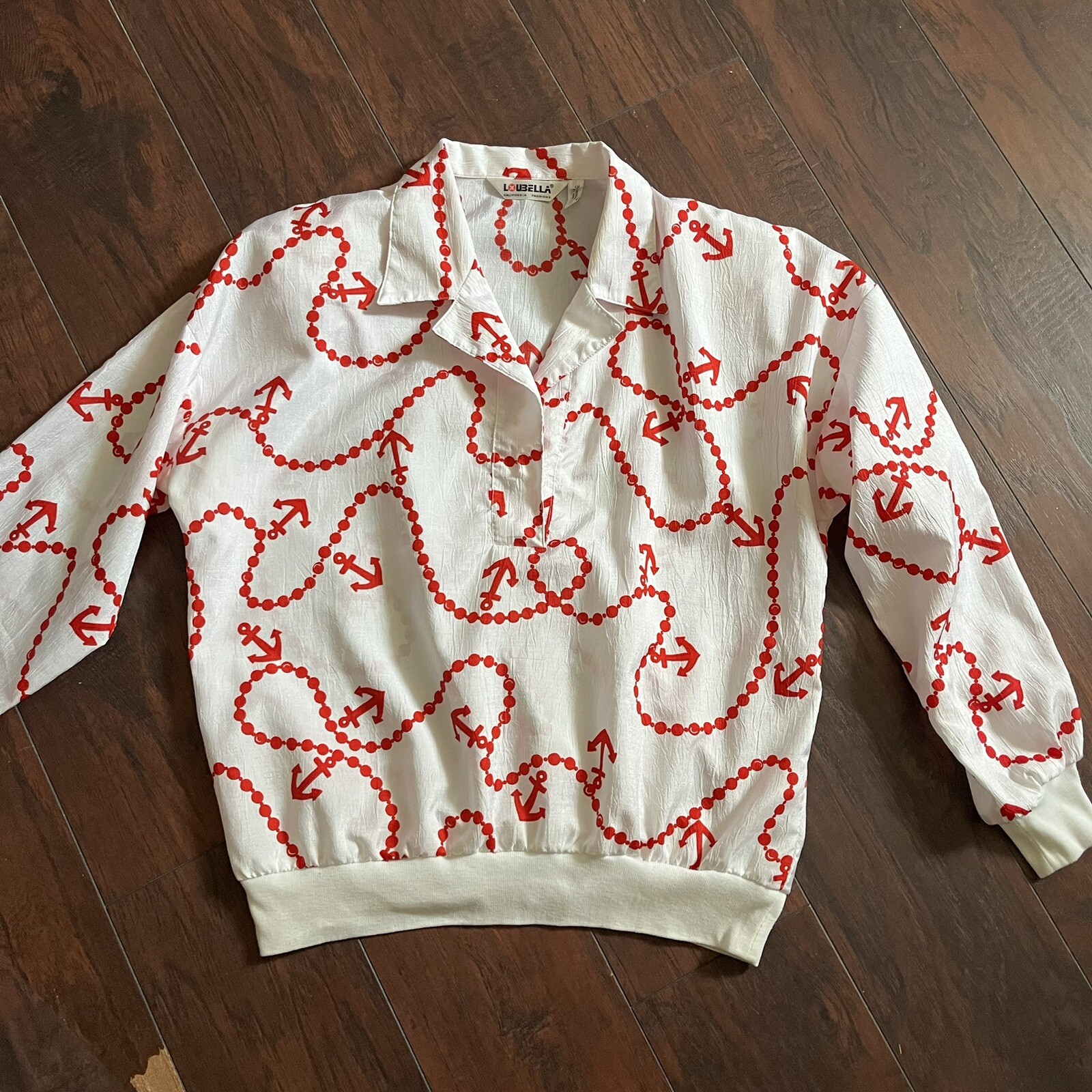 Vintage Loubella California Red White Anchor Sportswear Top Costal Size 12
