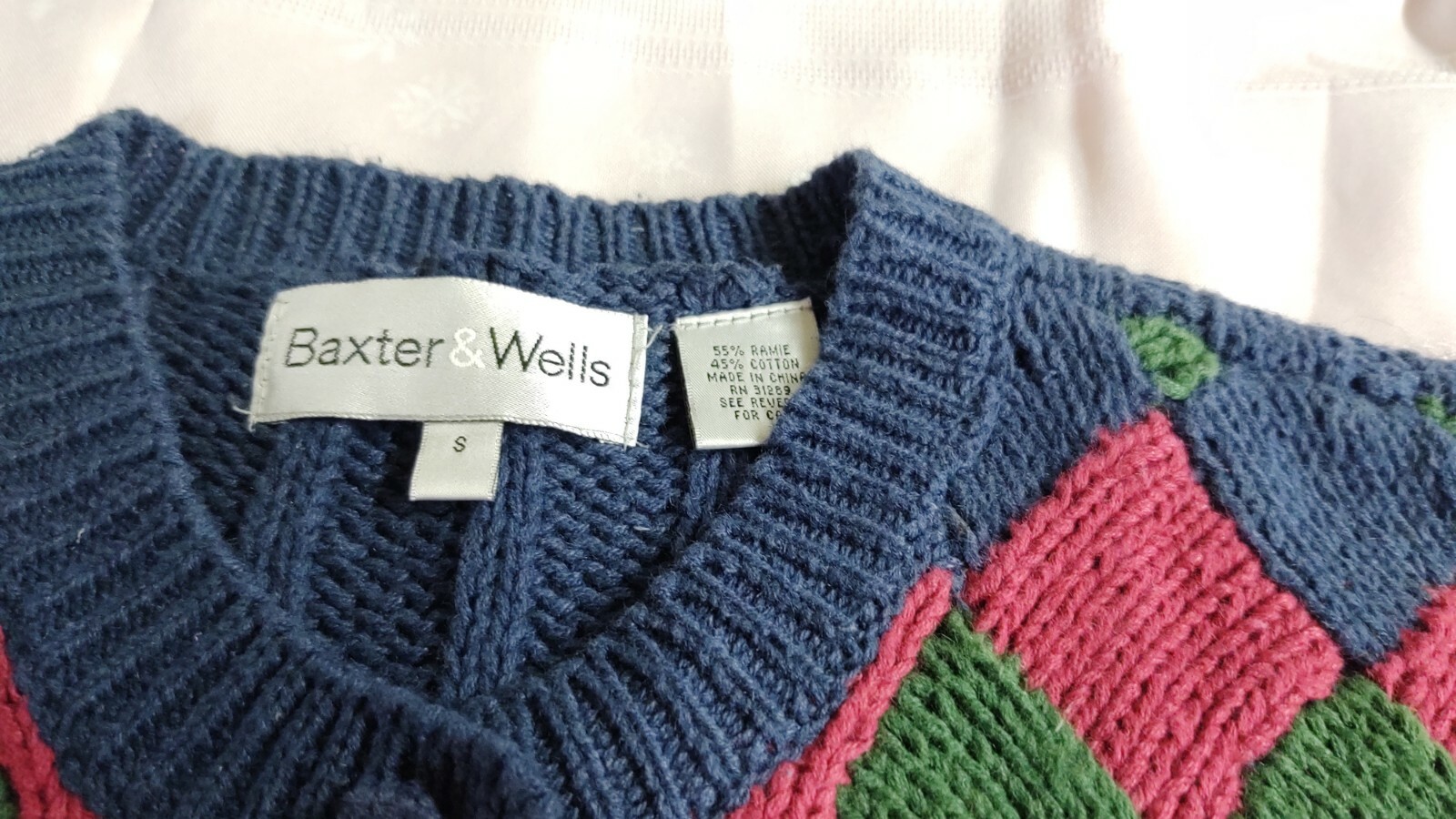 BOXER & WELLS ANGOLA SWEATER VINTAGE WOMENS NAVY GREEN CRANBERRY HEAVY RIBBED