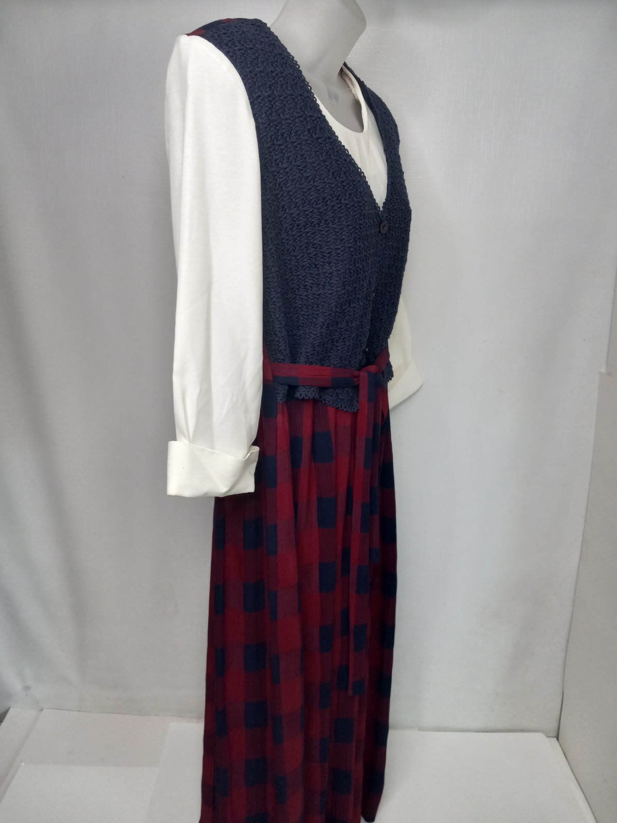 Allison-Che Dress Sz 8 Vintage Blue/Red Checked w/Navy Blue Vest School Teacher