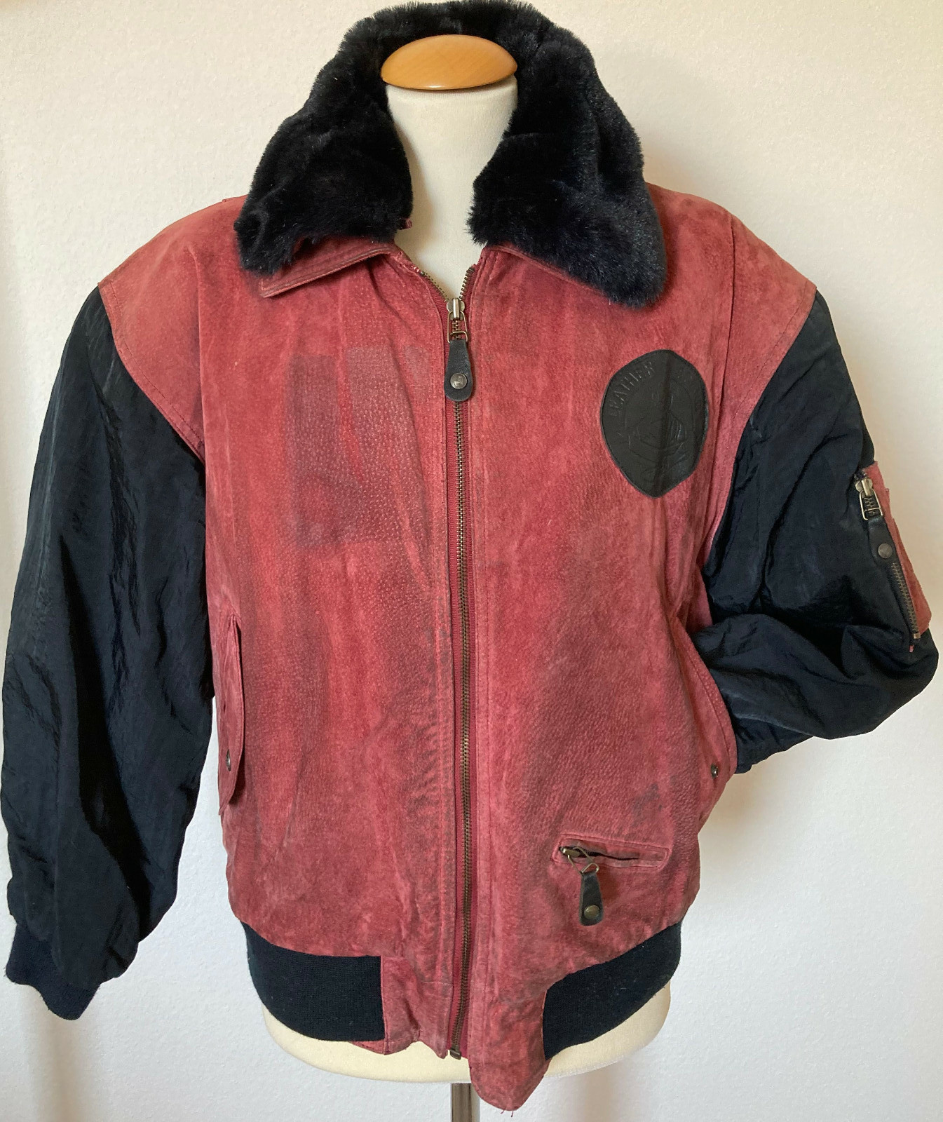 VINTAGE women’s LS original LEATHER SOUND leather jacket coat M WINE RED 90s