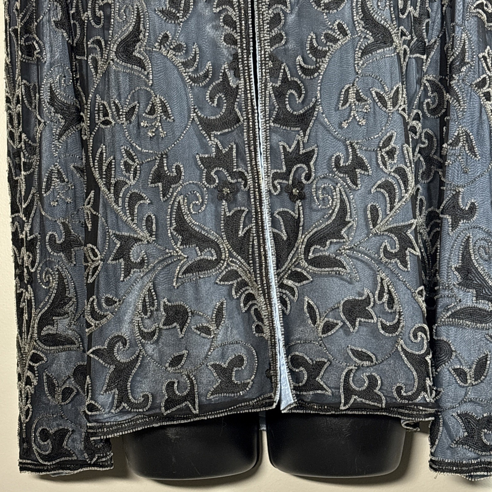 Adrianna Papell Jacket XL Beaded silk Navy blue Cocktail Formal embroidered
