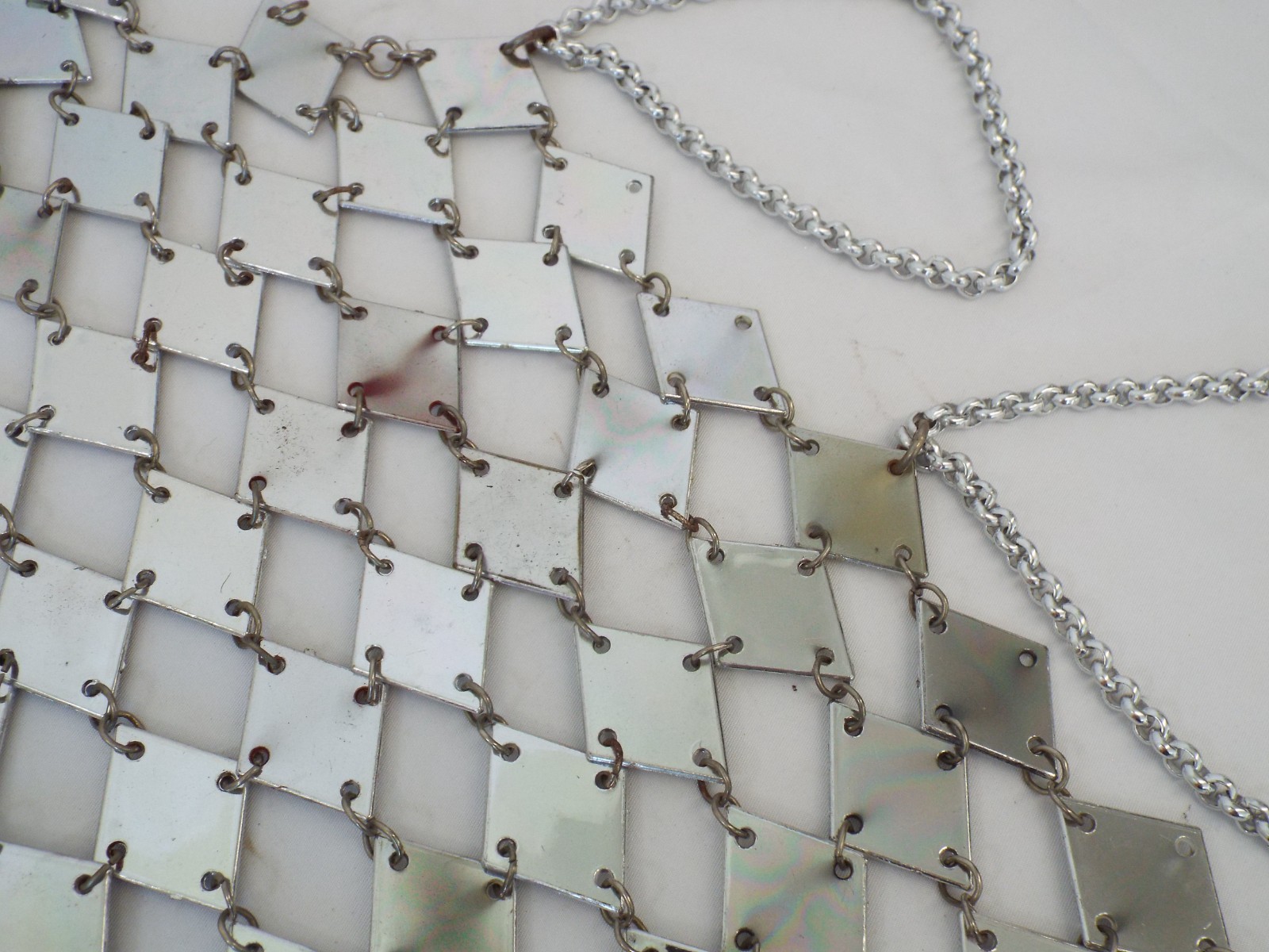 VTG 1960s Silver Tone Chainmail Long Vest Top Mirror Finish Paillette Chain Mail