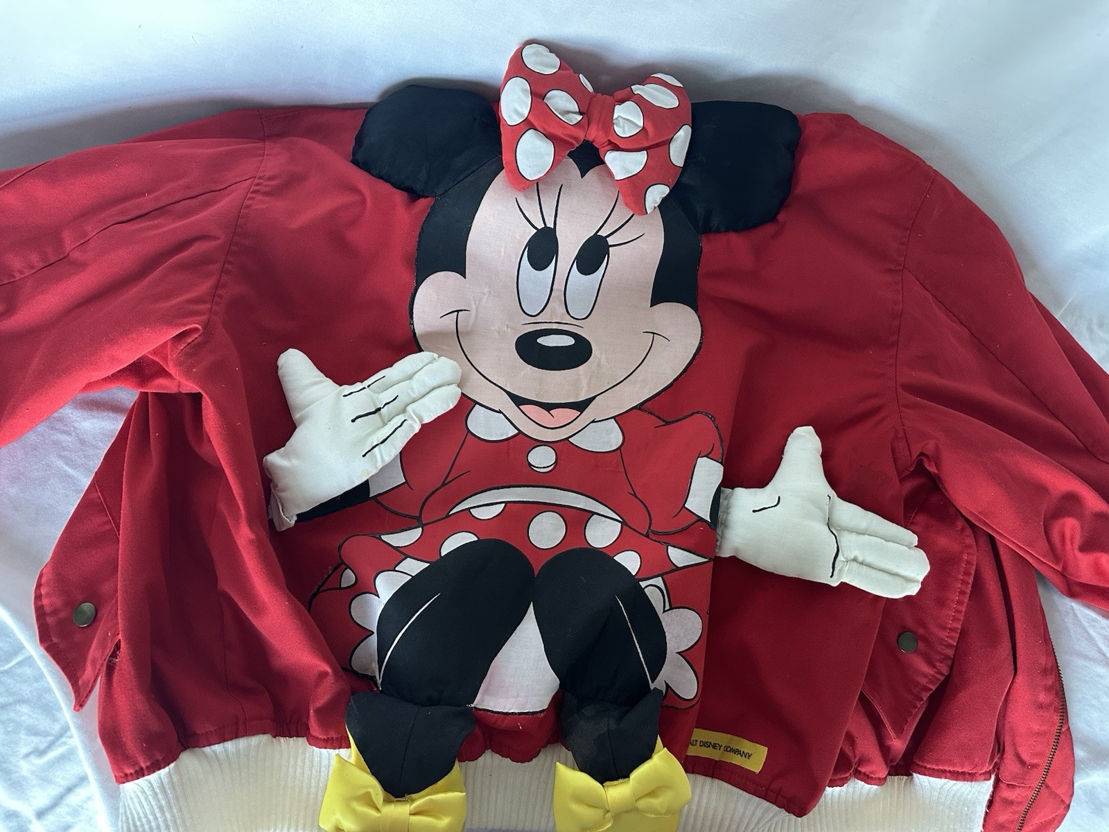 Vintage 80s Colleen Minnie Mouse Bomber Jacket 3D Plush Japan Disney Red Large