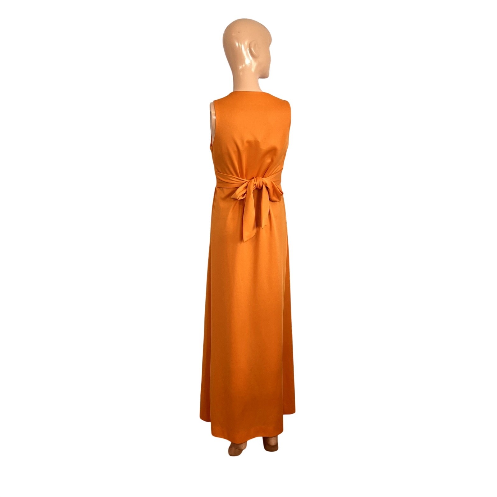 VTG 70s Toni Todd Orange Maxi Dress S Double Knit Polyester Faux Wrap Belted
