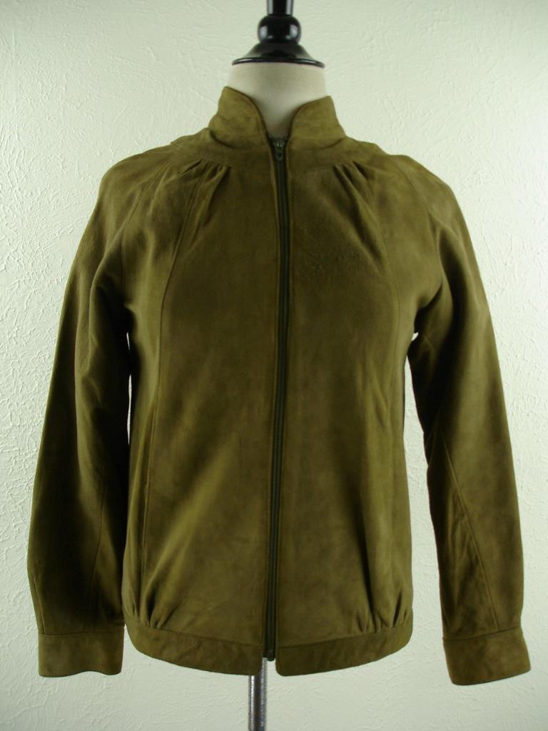 Women’s S M 7/8 Vtg 1970’s Casual Corner Khaki Green Suede Leather Jacket Coat