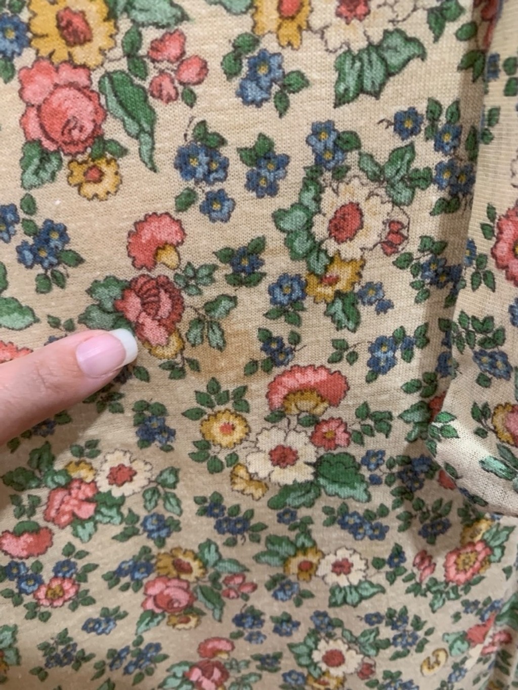 Vntg 70’s Women’s homemade Floral Skirt Set in Beige and Pink size Small