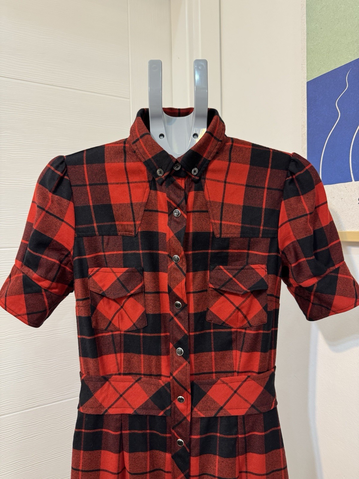D&G Dolce Gabbana Red Black Plaid Wool Shirt Dress IT 42 US 6