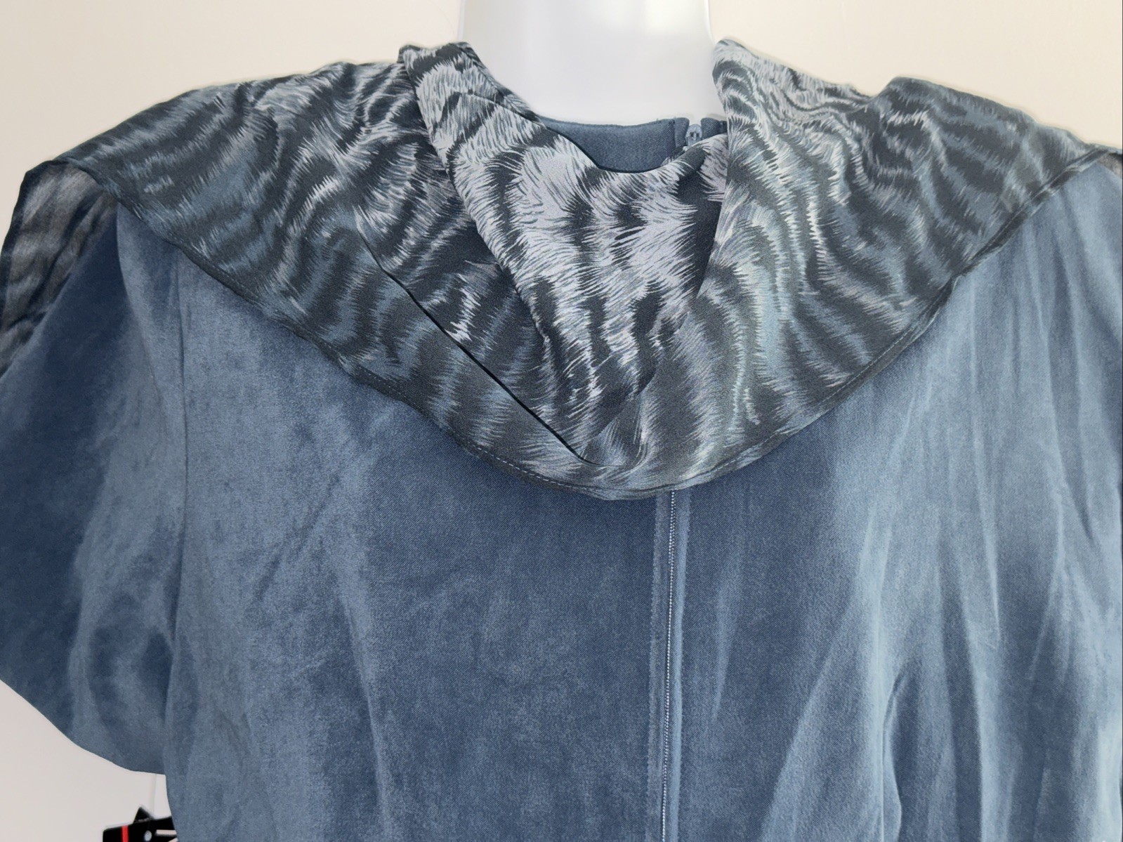 M.H.M. Melissa Harper Vintage Blue Gray Size 16 Dress With Scarf NWT 80s S-pads