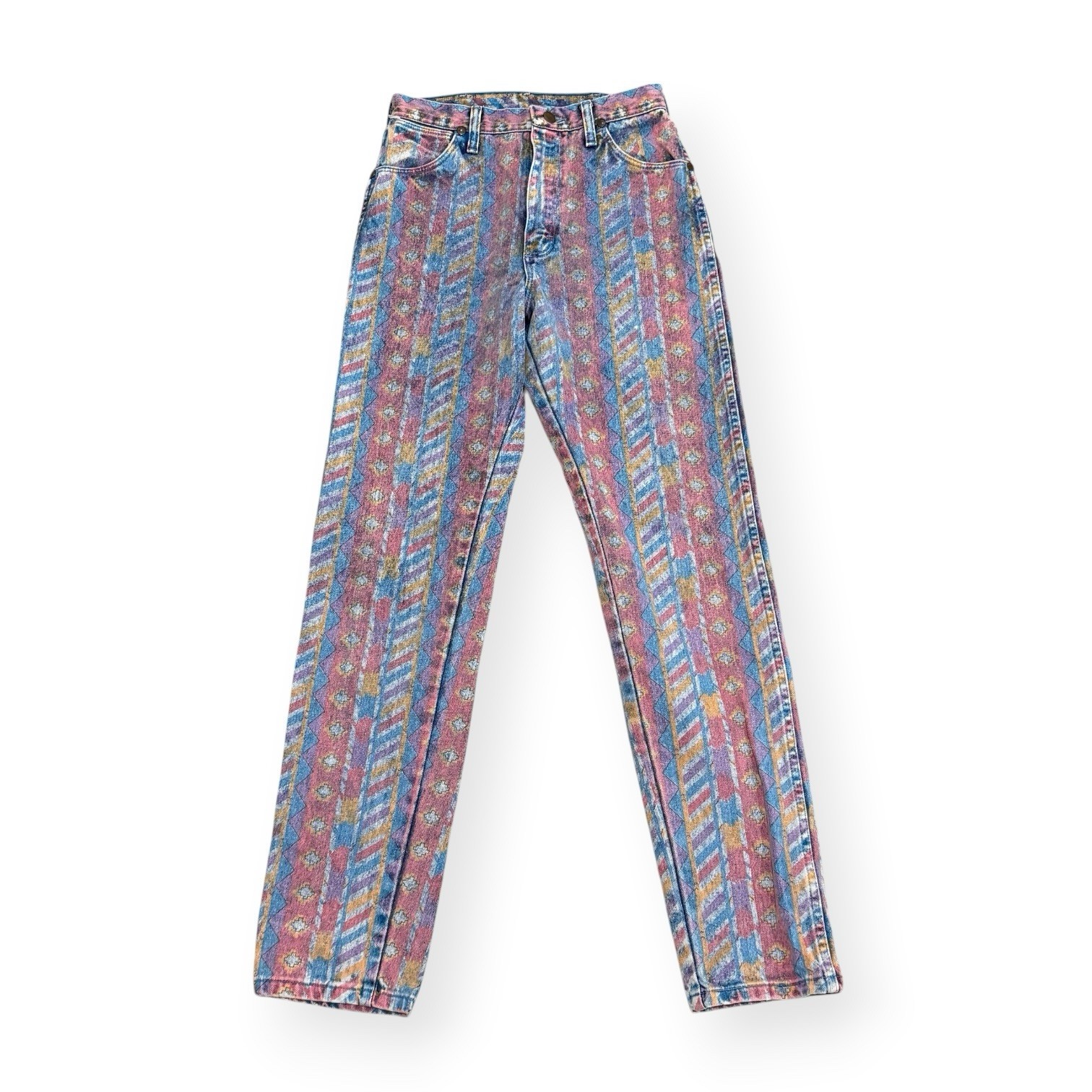 Vintage 80s Wrangler Aztec Print Jeans 14MWTZR Size 11 27×32 Made USA High Rise