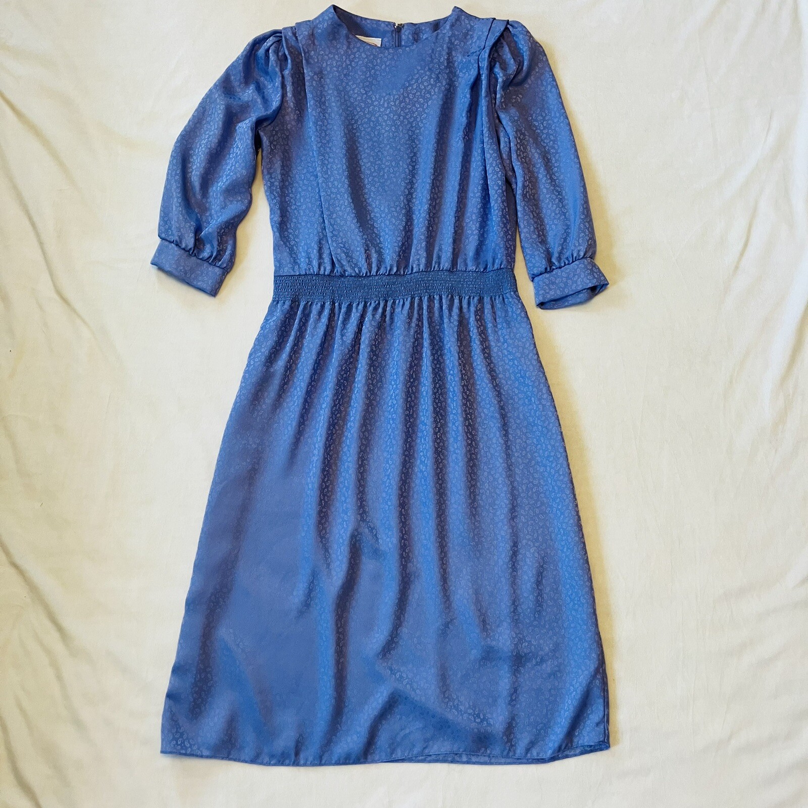 VTG 80’s AMY-DEB Women’s Sz 12 Blue Elastic waist Dress Lightweight 3/4 Sleeves