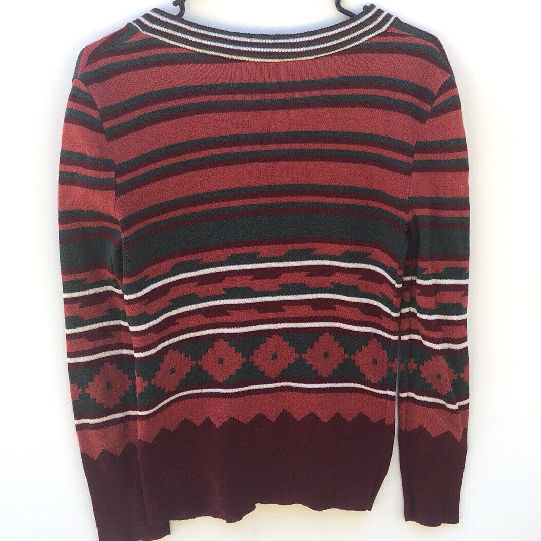 Kitty Hawk Vintage Womens Size Medium Button Up Cardigan Sweater Maroon Green