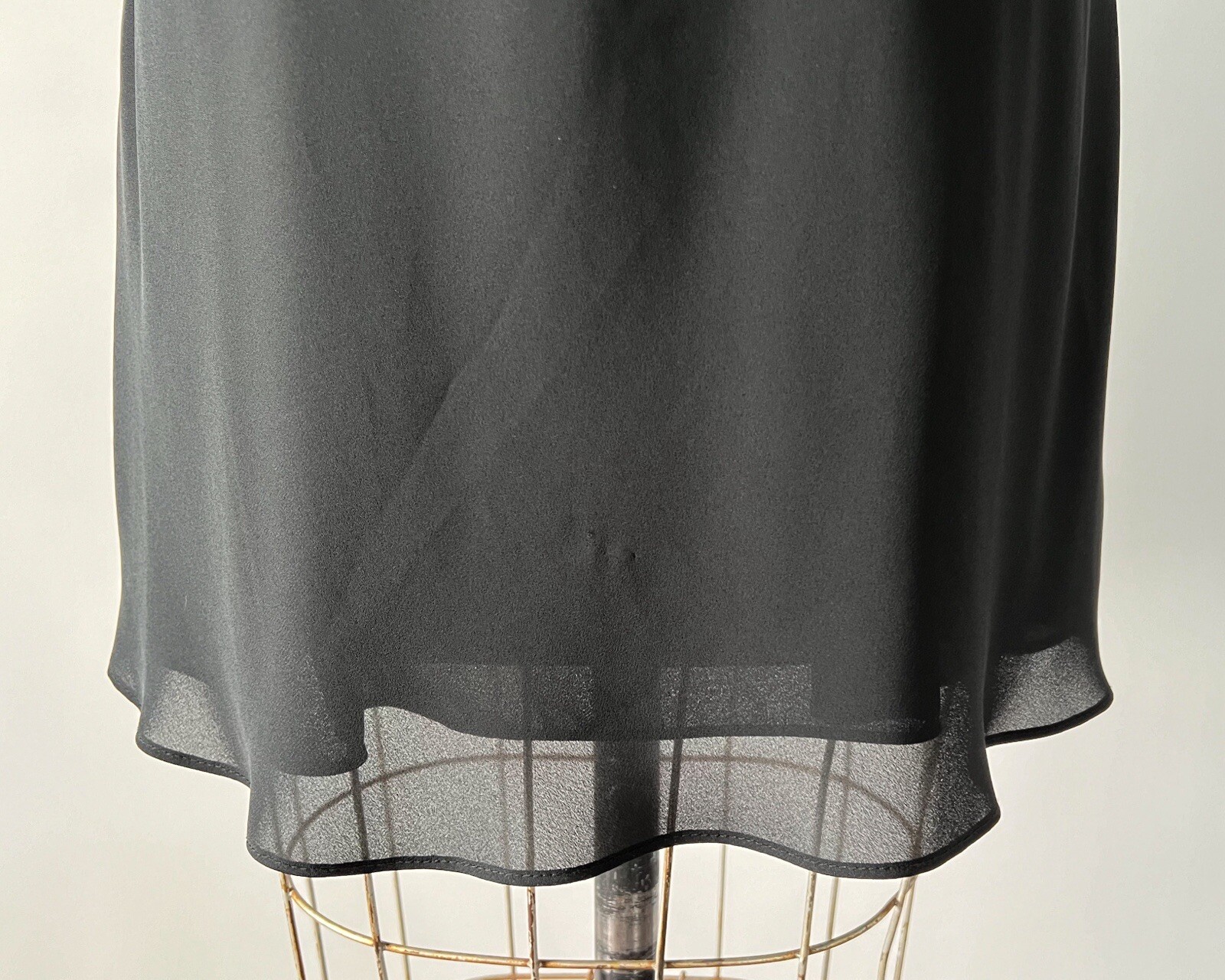 Vintage 1990s Black Chiffon Lace Babydoll Mini Slip Dress Sheer Overlay Sz M