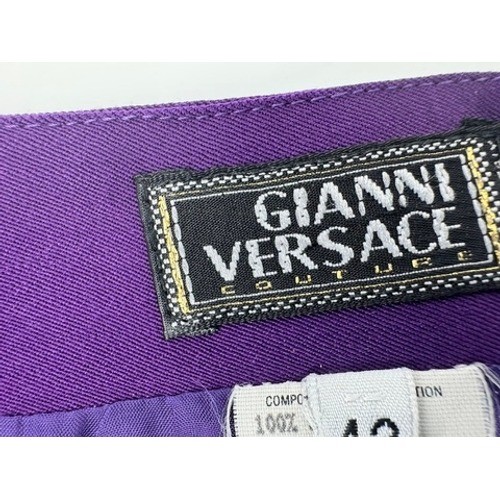 Gianni Versace Couture Mini Skirt Women 42 Purple Wool Crystal Vintage Italy