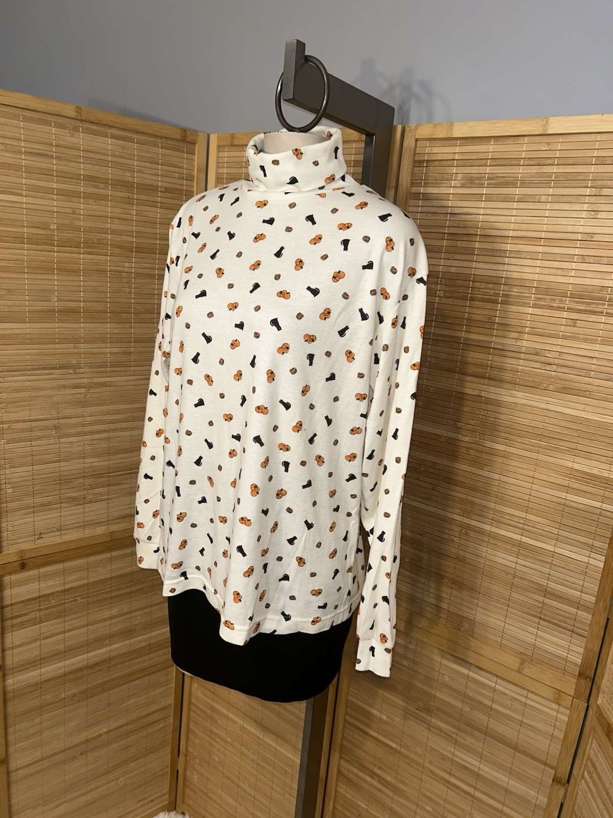 Northern Reflections vintage 90s Halloween black cat pumpkin turtleneck top S