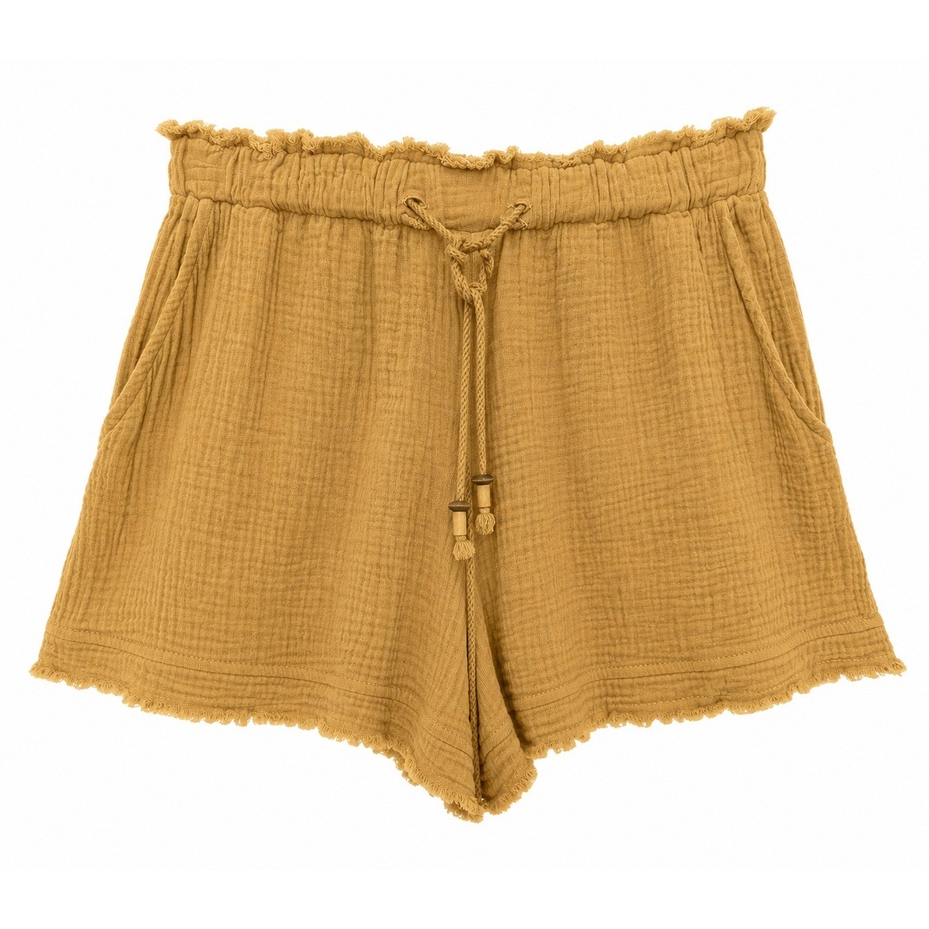NWT Indigo Rein Mustard Double Gauze Cotton Shorts Frayed Hem Pockets Boho