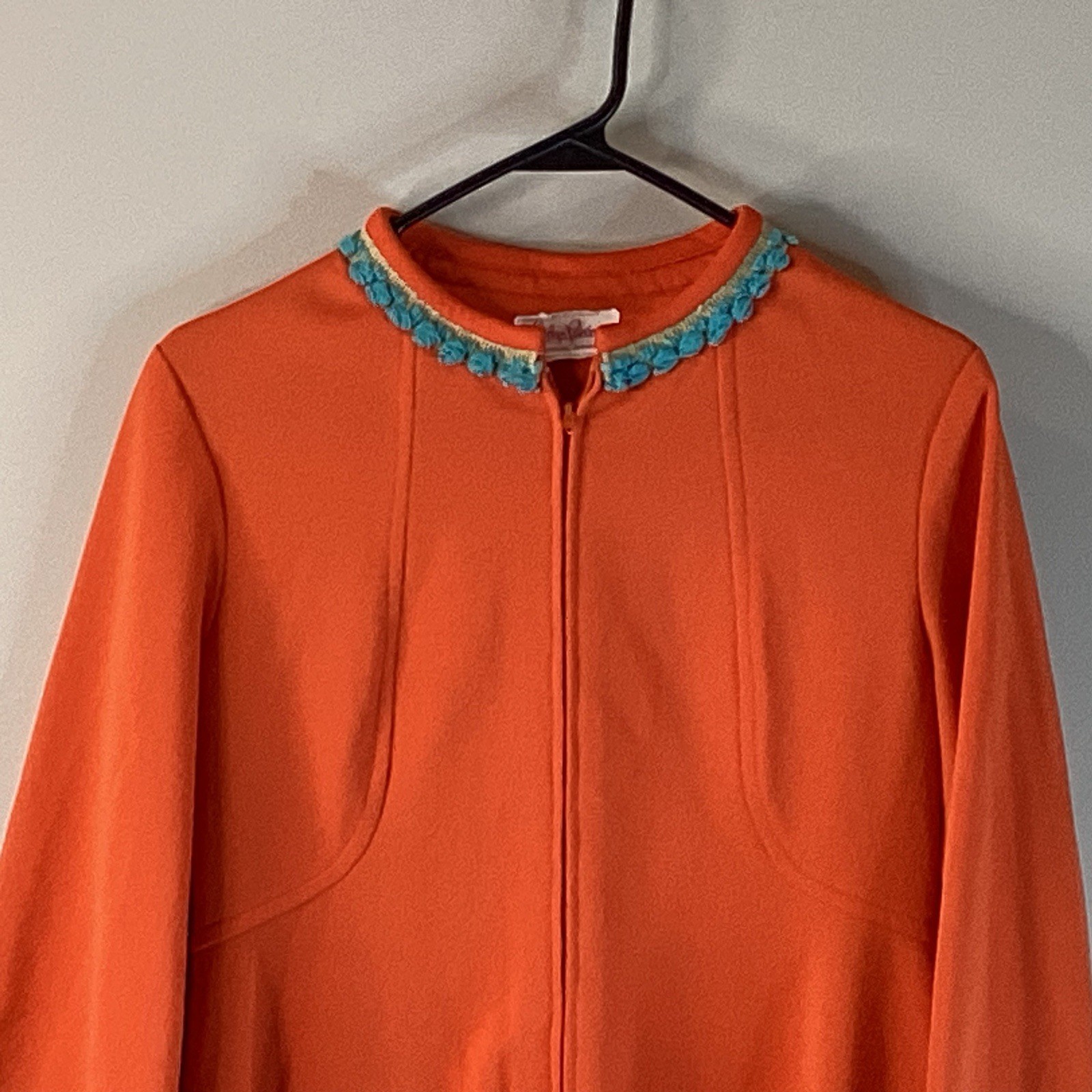 Evelyn Pearson House Dress 60s/70s Caftan Tunic Zip Up Dress Orange Large 3/4