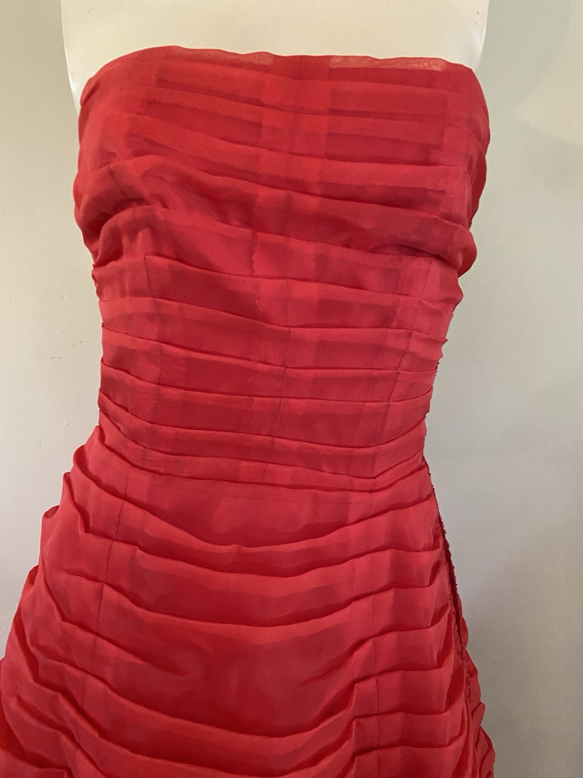 VTG 50s Red Chiffon Strapless Evening Cocktail Prom Gown Dress XS