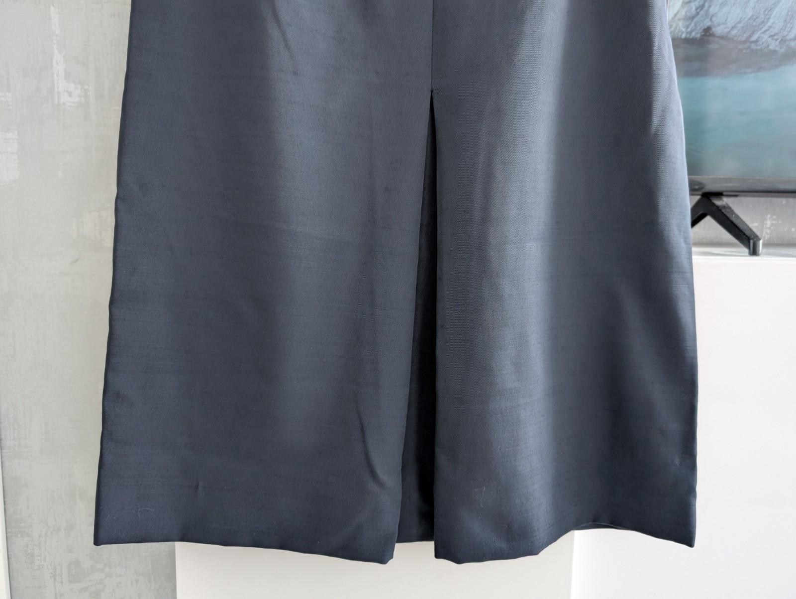 PRADA Womens Navy Blue Virgin Wool Nylon Knee Length Skirt A-Line Pencil Sz 42 M