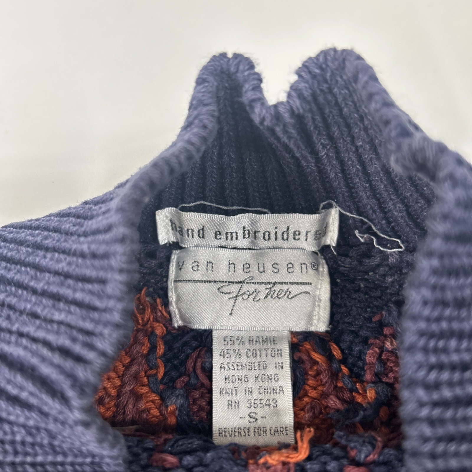 VTG 80’s Van Heusen For Her Hand Embroidered Sweater Hearts Leaves Mock Neck S