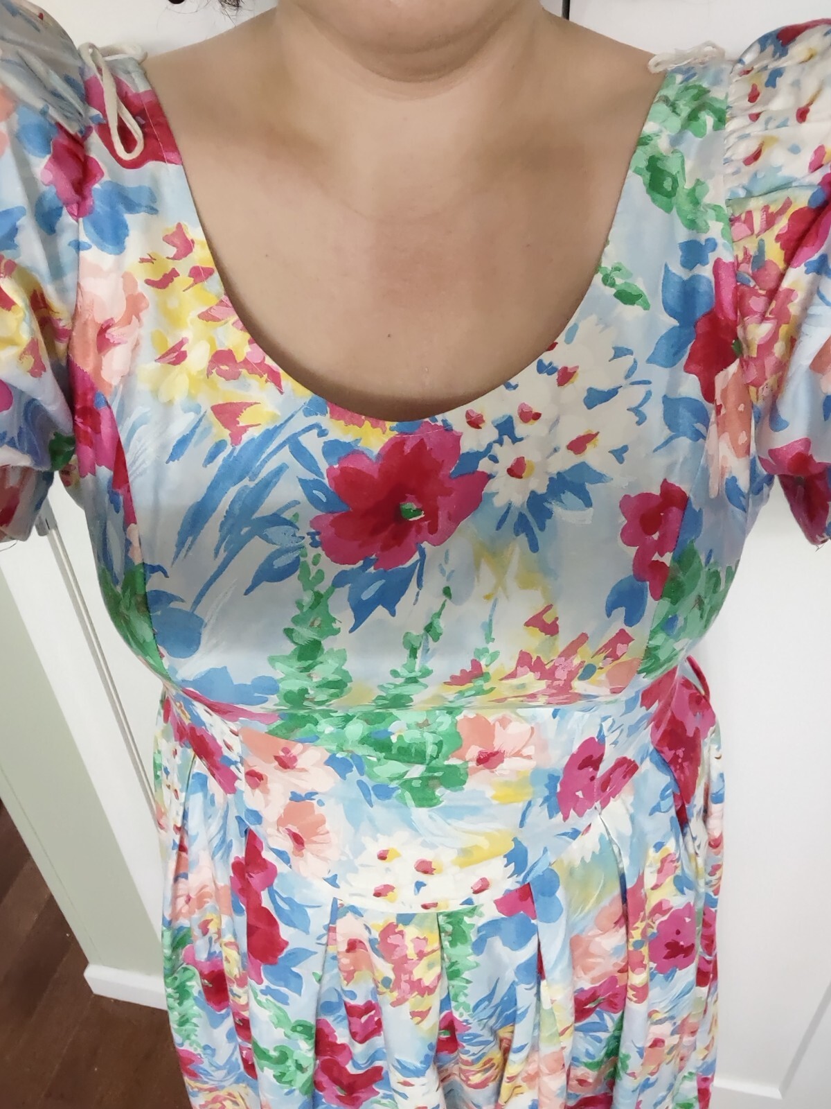 Vintage 1980s Misty Lane Floral Tea Dress Cottagecore Fit N Flare Midi Length