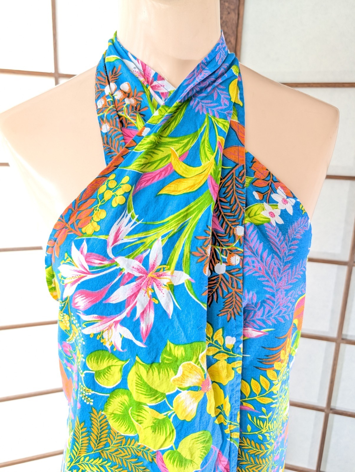 Vintage 70s 80s Made in Hawaii Hawaiian Wrap Sarong Halter Dress XS/S Cotton