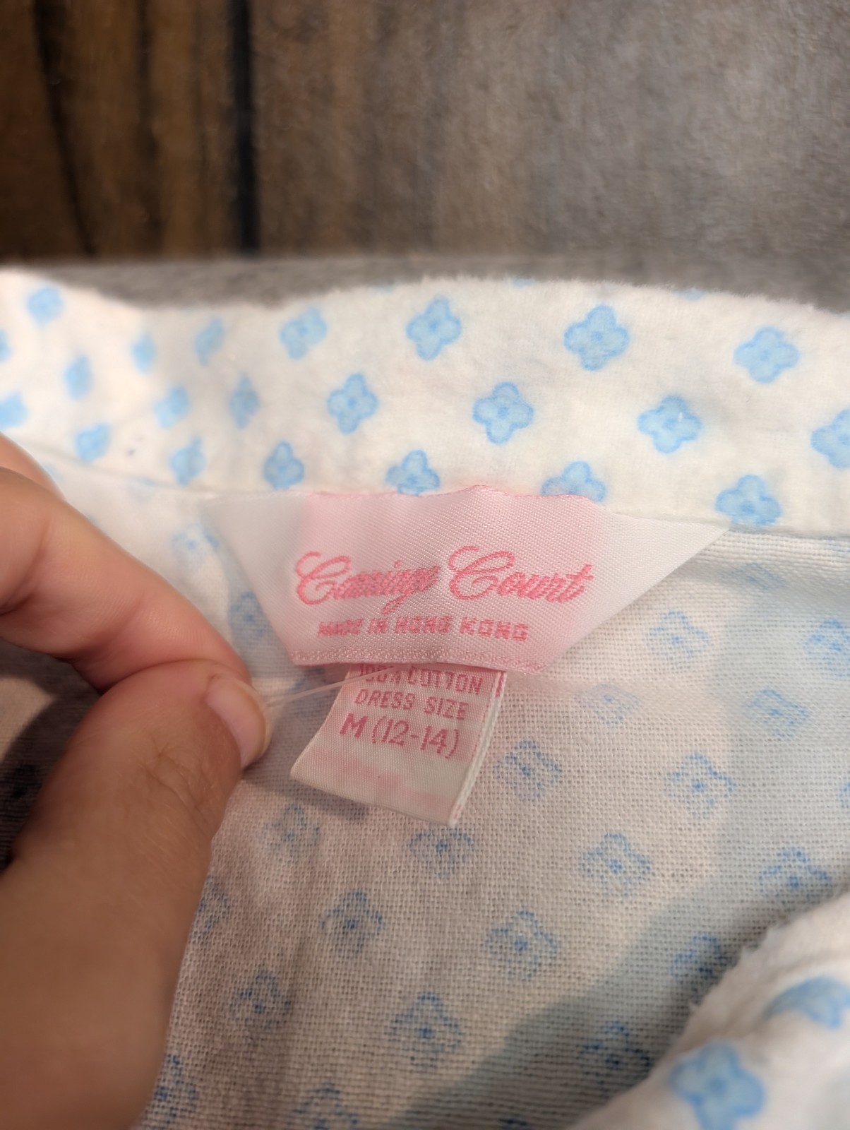 Vintage Carriage Court Medium Flannel Nightgown Blue White Cottage Cotton Dress