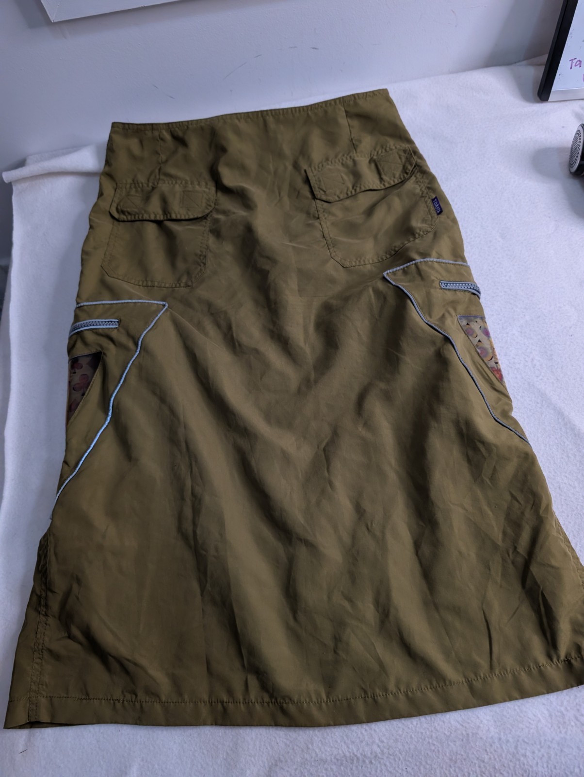 VTG 90s Y2K Toasta Rave Cargo Maxi Skirt Khaki Green Gorpcore Cyber Techwear S