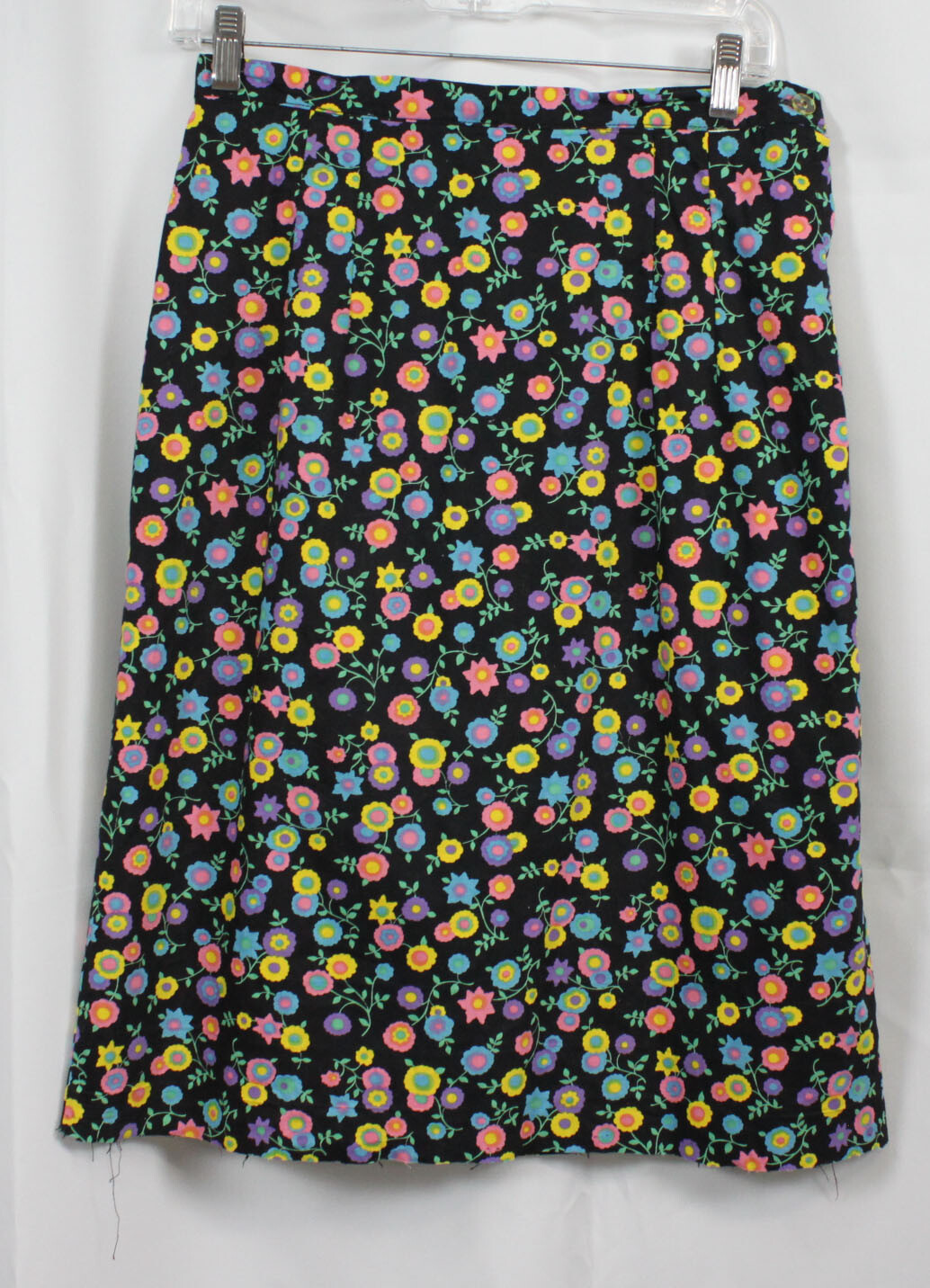 Vtg Skirt Polished Cotton Floral Mod Retro 50s 60s Black Perky Print S/M