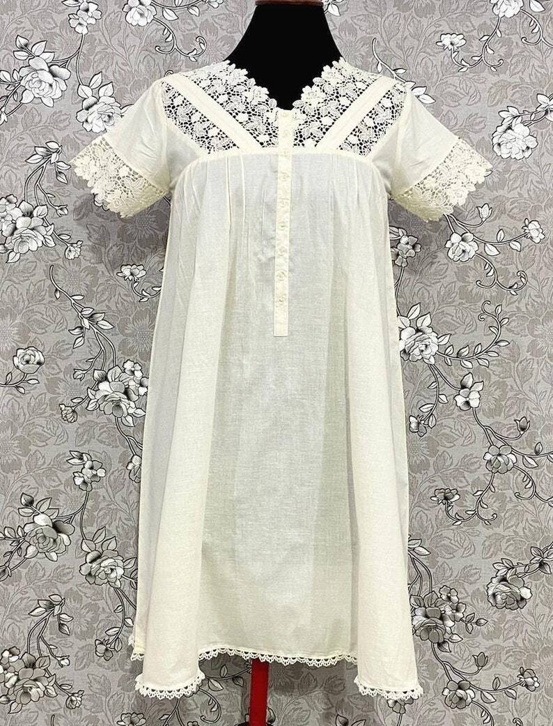 SoieRose Victorian Ivory Nightgown with Intricate Lace – 100% Cotton – SR-1039