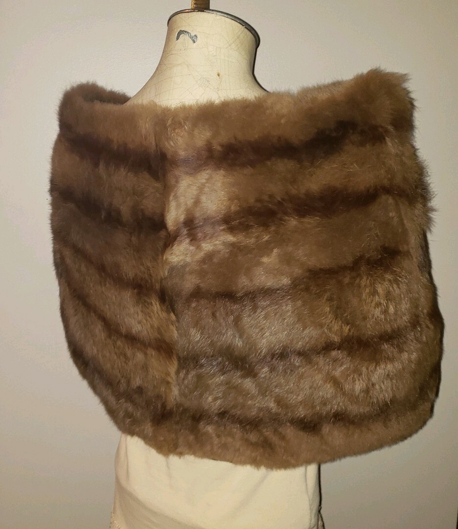 Vintage 1950’s era wild mink fur stole shawl caplet brown retro glam opera