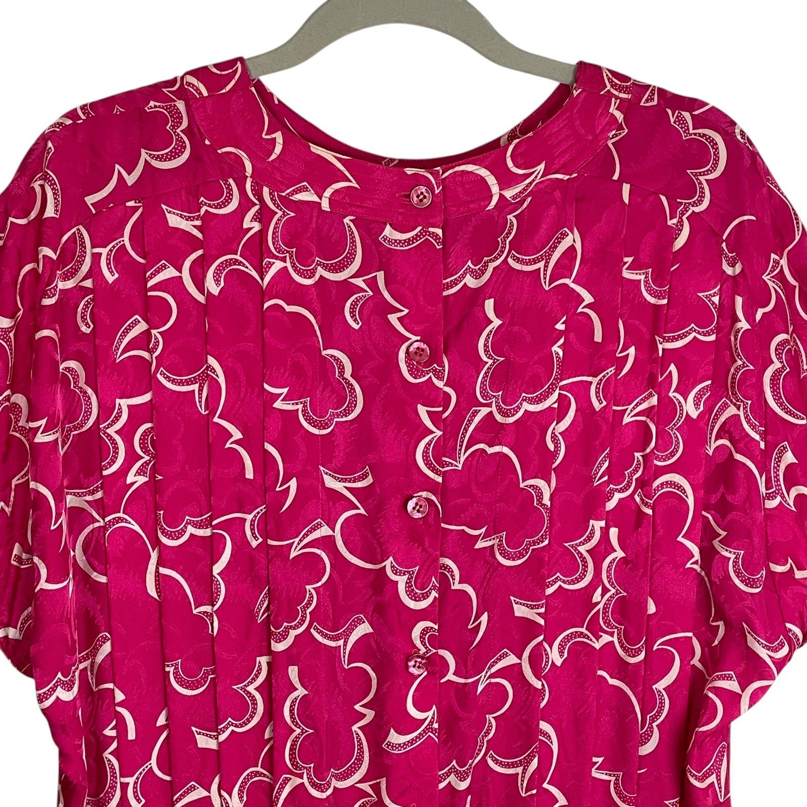Argenti Vintage 100% Silk Magenta Pink Floral Jacquard Midi Dress Size 12