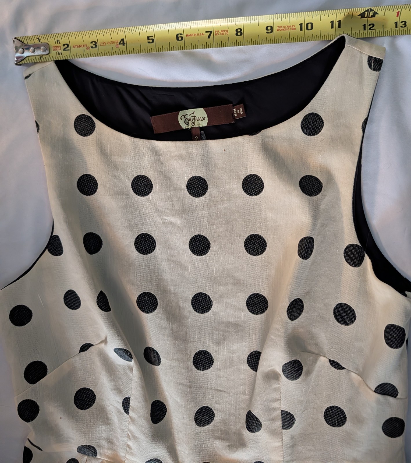 Anthropologie Eva Franco Dress Sz 2 Polka Dot VTG Lined A Line Pleats Red Bow