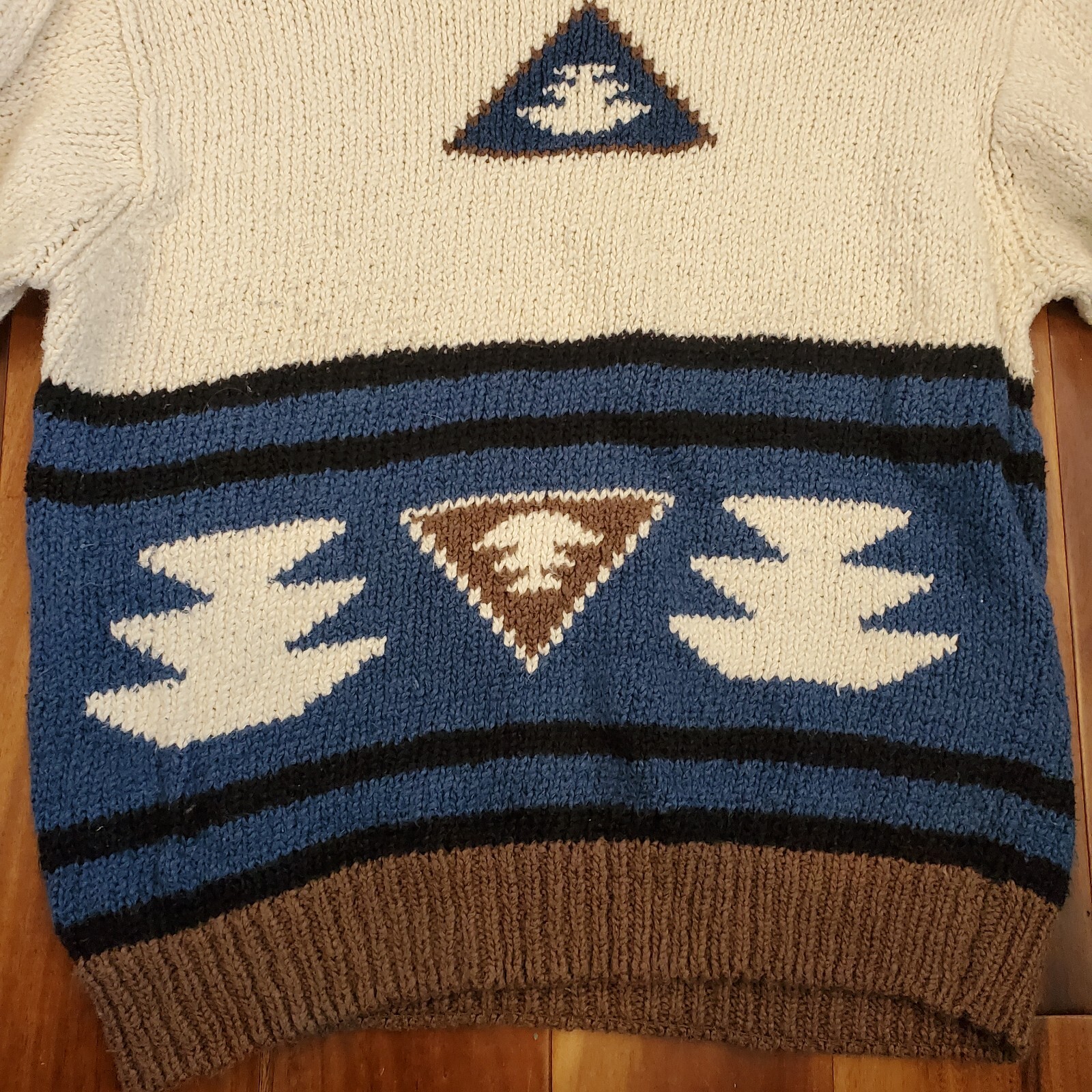Mockneck Southwest Aztec Sweater Cream VTG 90s S/M Chunky Western Earth Tones