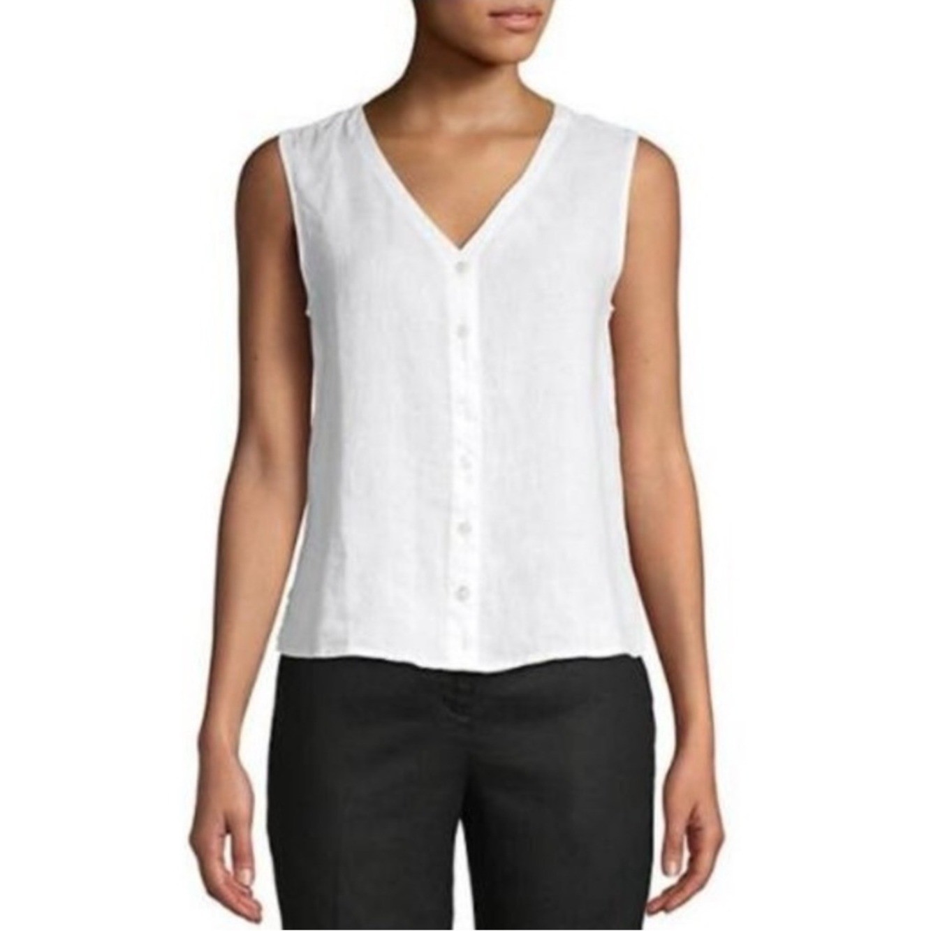 Eileen Fisher Organic Linen Knit Vest White Size Small