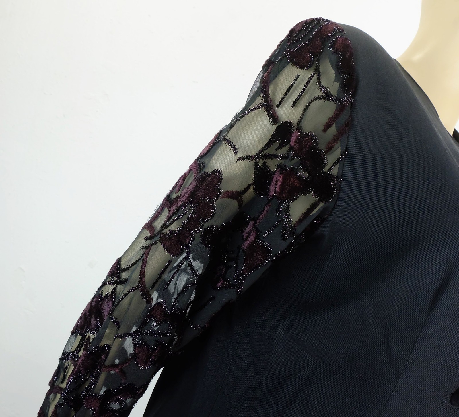 vintage 1980s blouse by yessica black fabric sheer sleeves size M