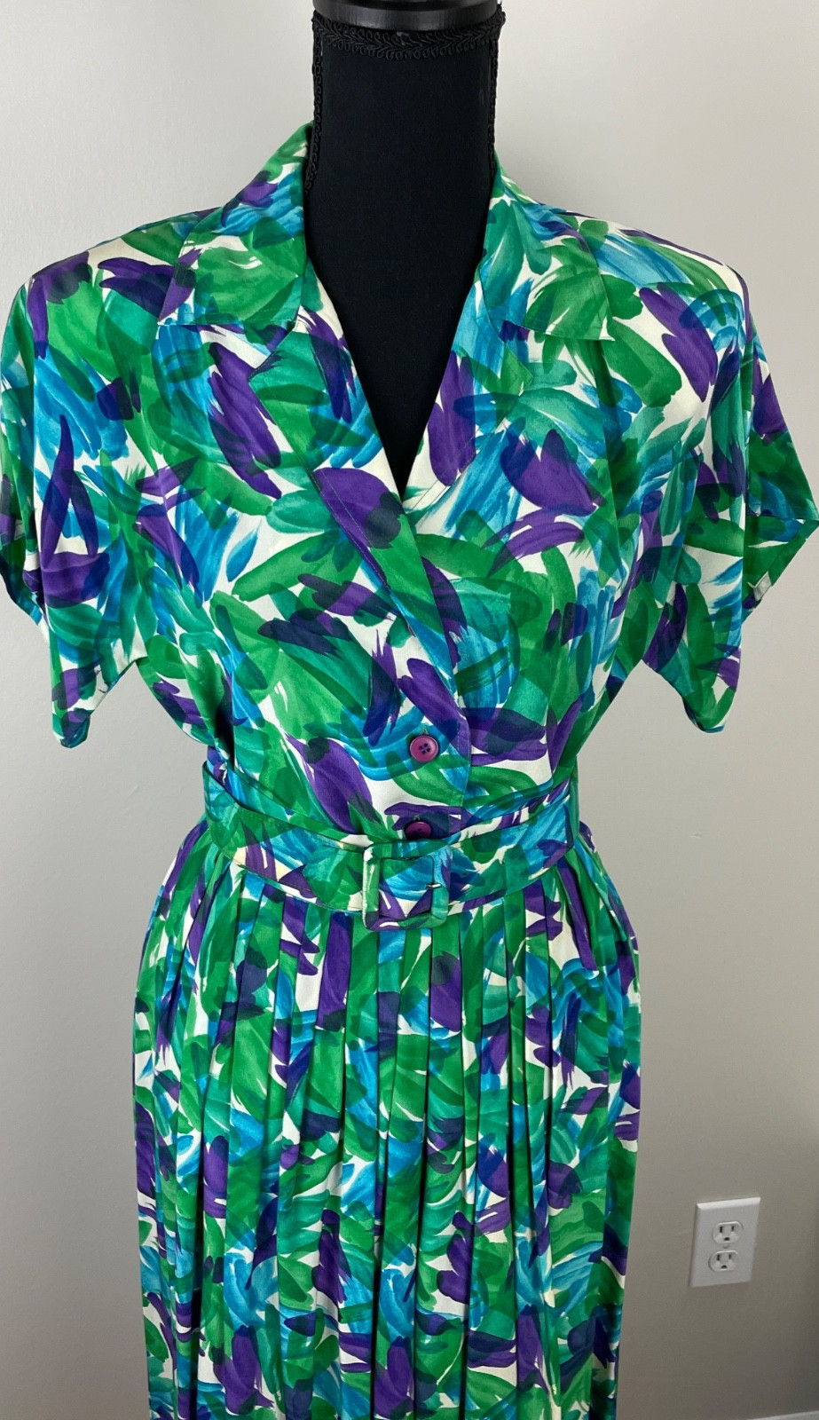 Vintage Miss O Oscar de la Renta Silk Blouse and Skirt Size 4 Pockets Floral