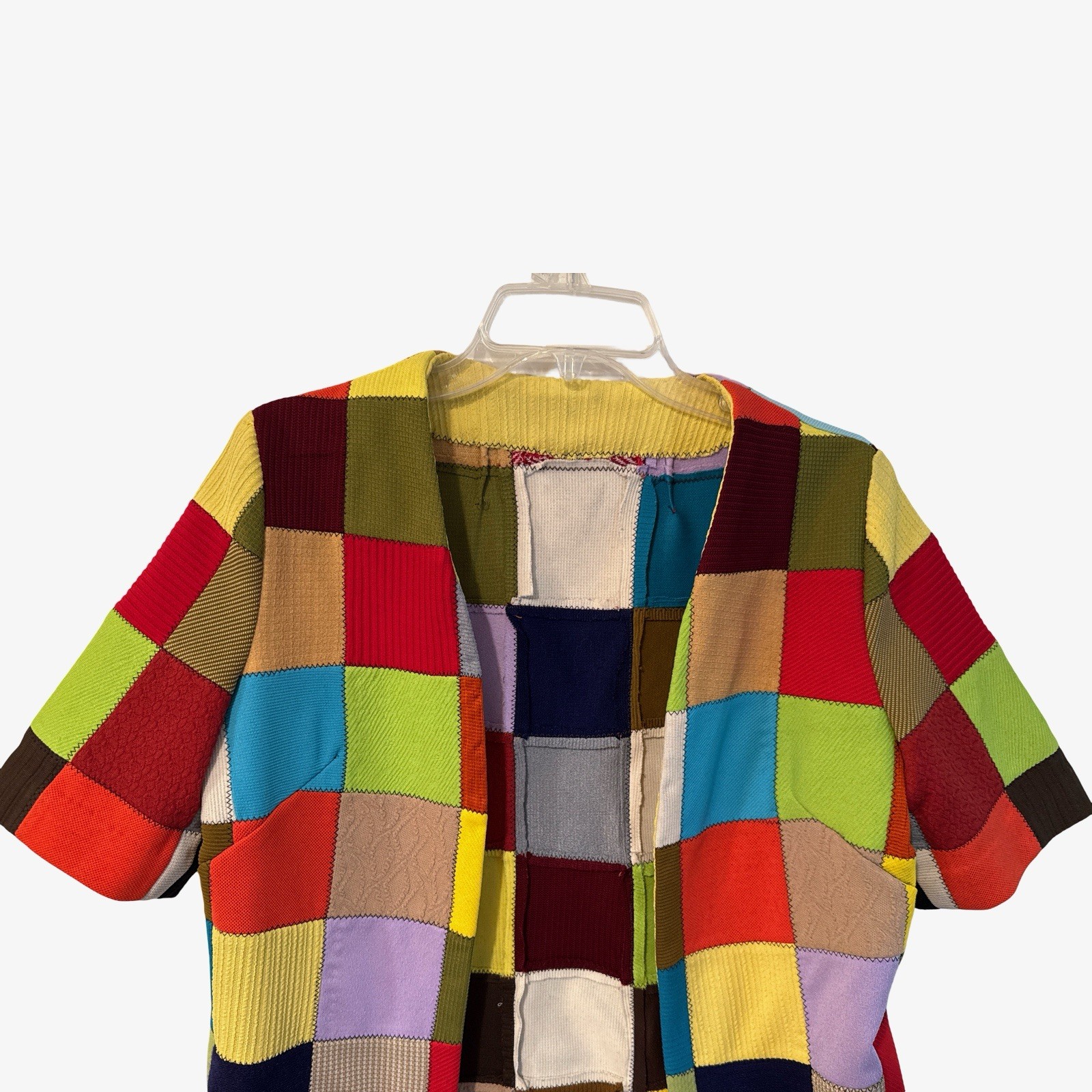 Vintage patchwork jacket Handmade Multicolored, Red, Green Yellow Sm/med 70’s