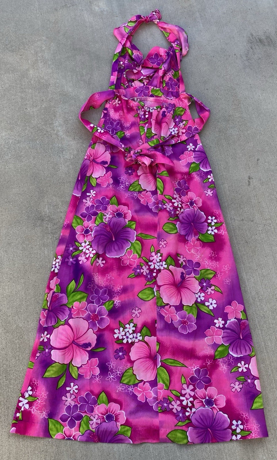 Vintage Pomare Hawaii Acrylic Hawaiian Halter Dress Ruffle Top Tiki Aloha Pink