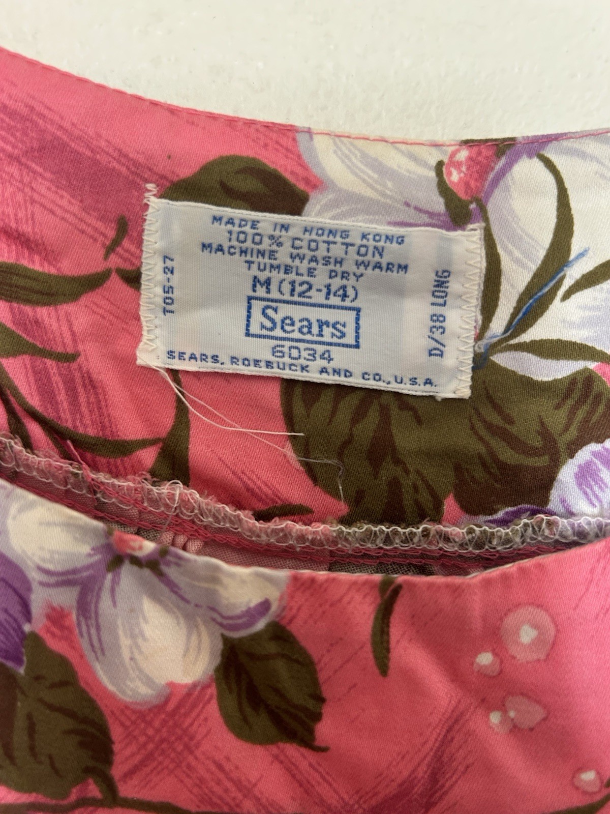 Vintage Sears Floral House Dress Size M 12-14 Pink Mumu Gown Cotton Granny