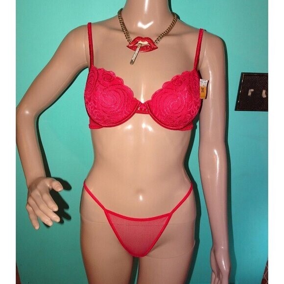 Vintage Vassarette Red Push Up Bra 34 C embroidery fishnet original tags