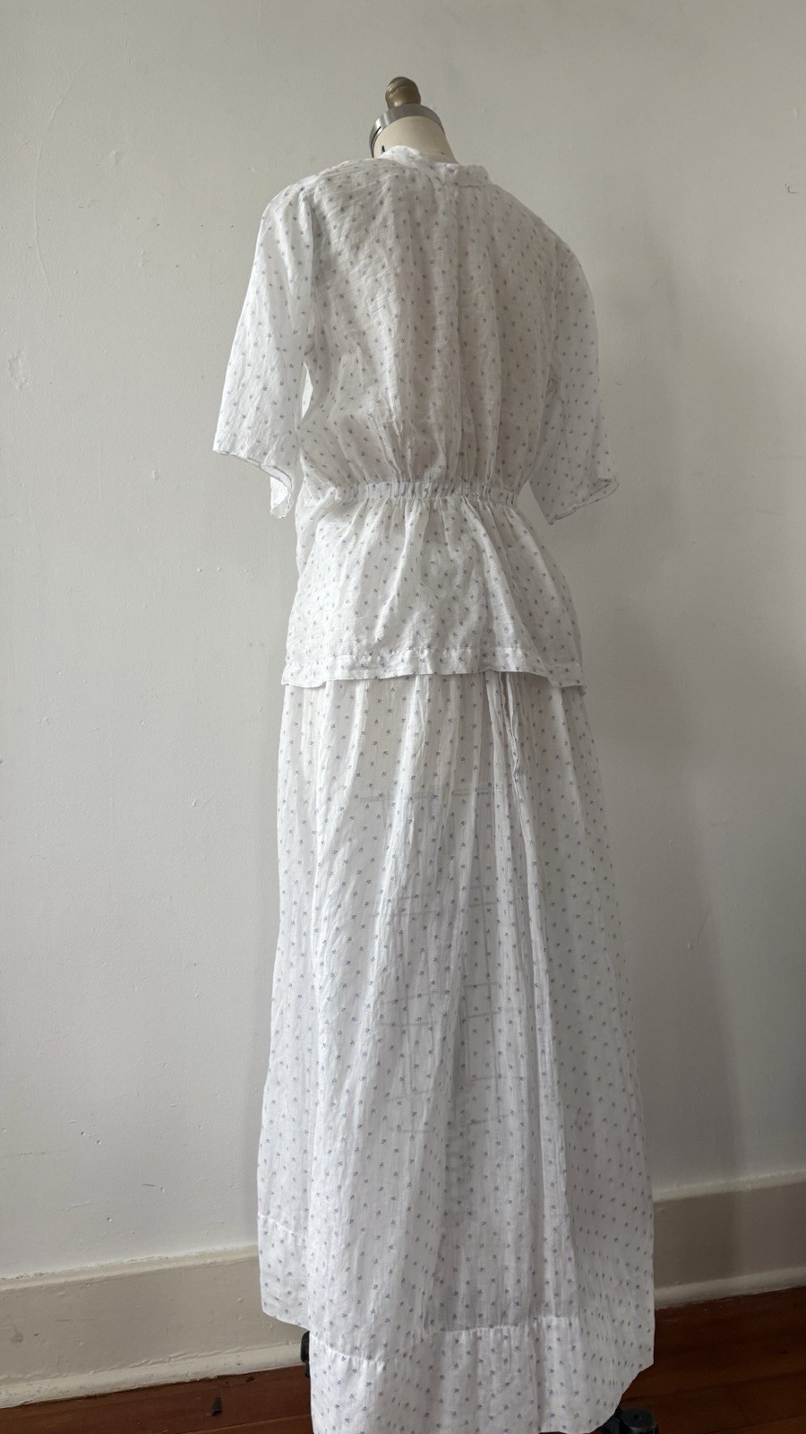 Antique Edwardian Sheer Lavender Sprig Print Cotton 2 Pc. Dress/Skirt Set 1920s