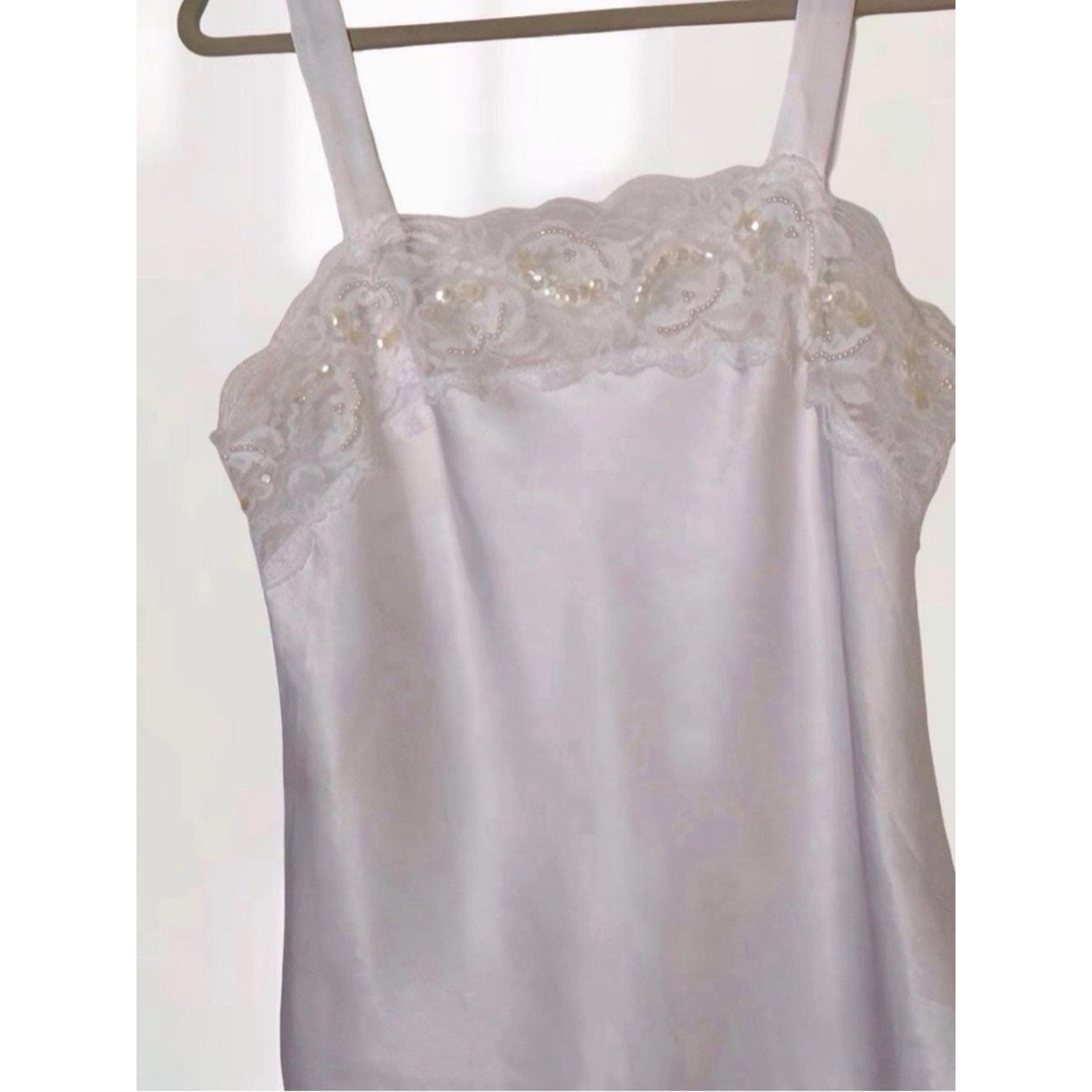 Lucie Anne II Vintage Ivory Satin Camisole with Beaded Sequin Lace Size 32 (~XS)