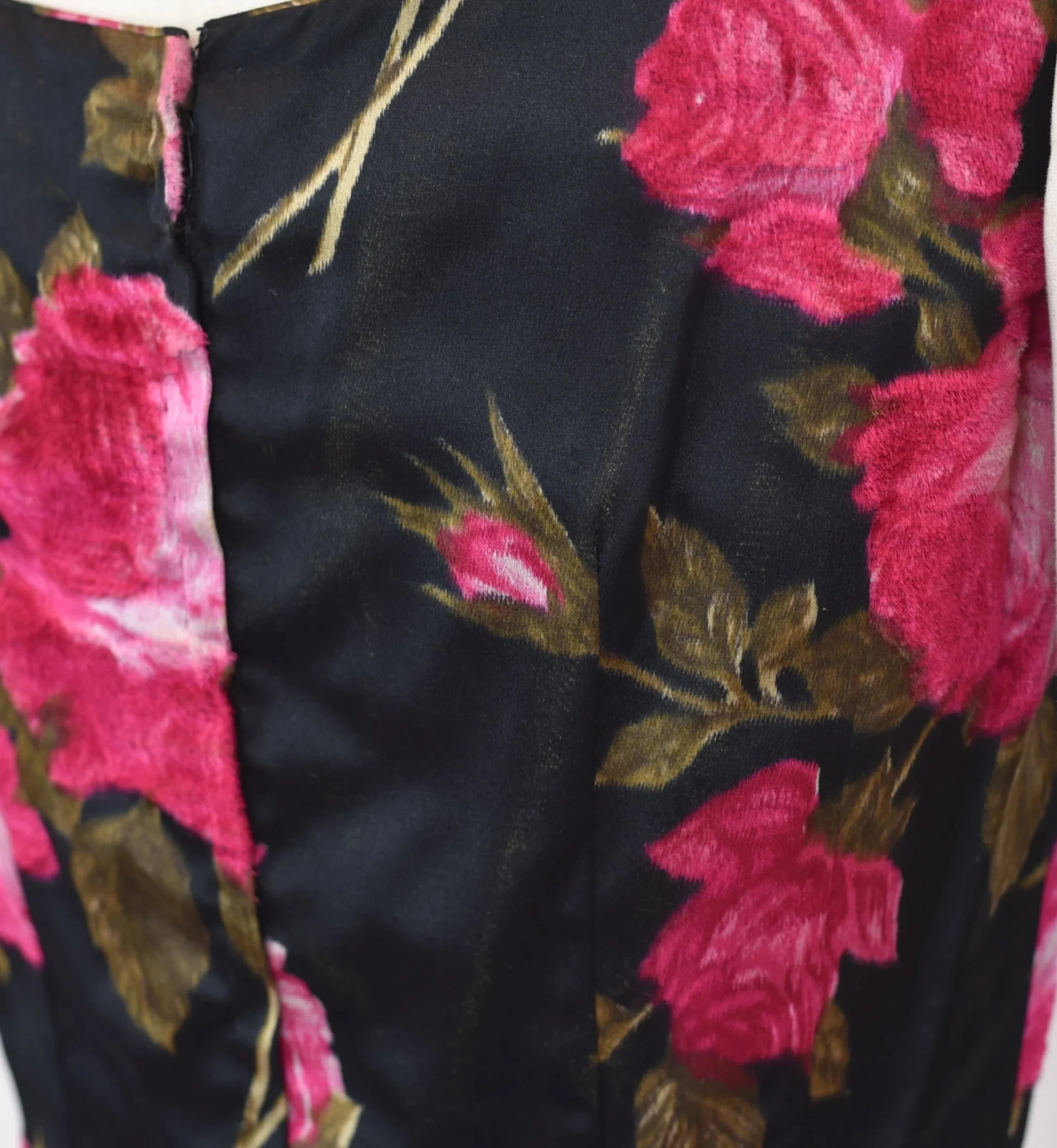 Vintage 1960s Mr. Blackwell Pink Floral Black Silk Gown Dress with Matching Wrap