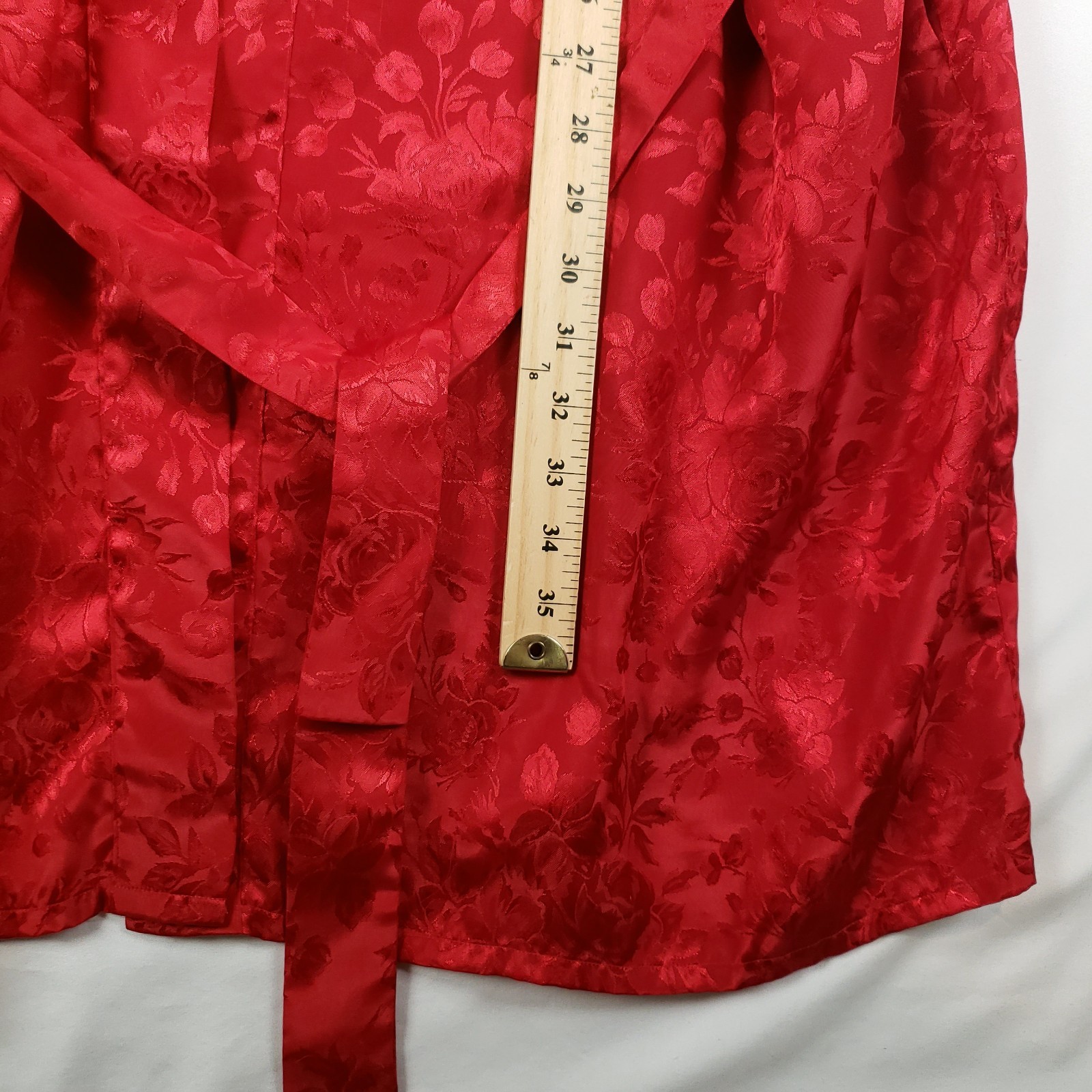 Vintage Inner Most Kimono Robe Womens Large Red Satin Jacquard Midi Pockets