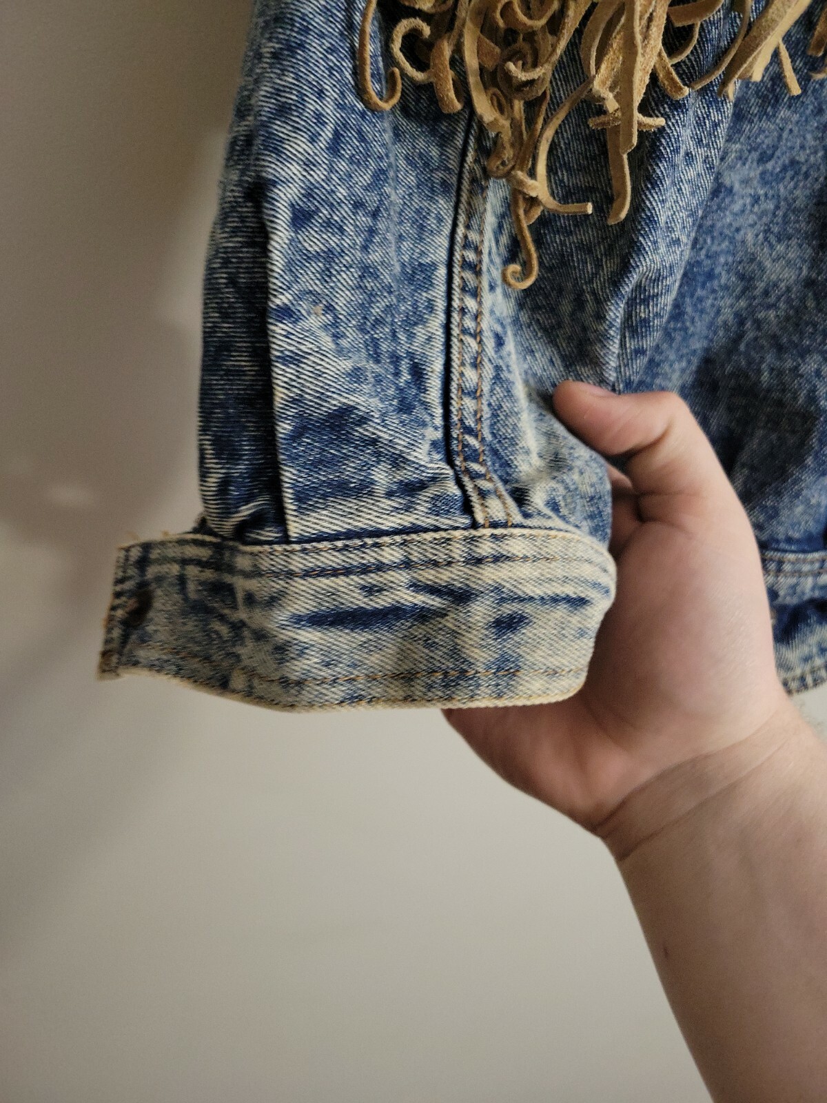 Vintage Learsi Jean Jacket With Leather Fringe Women’s M cowhide