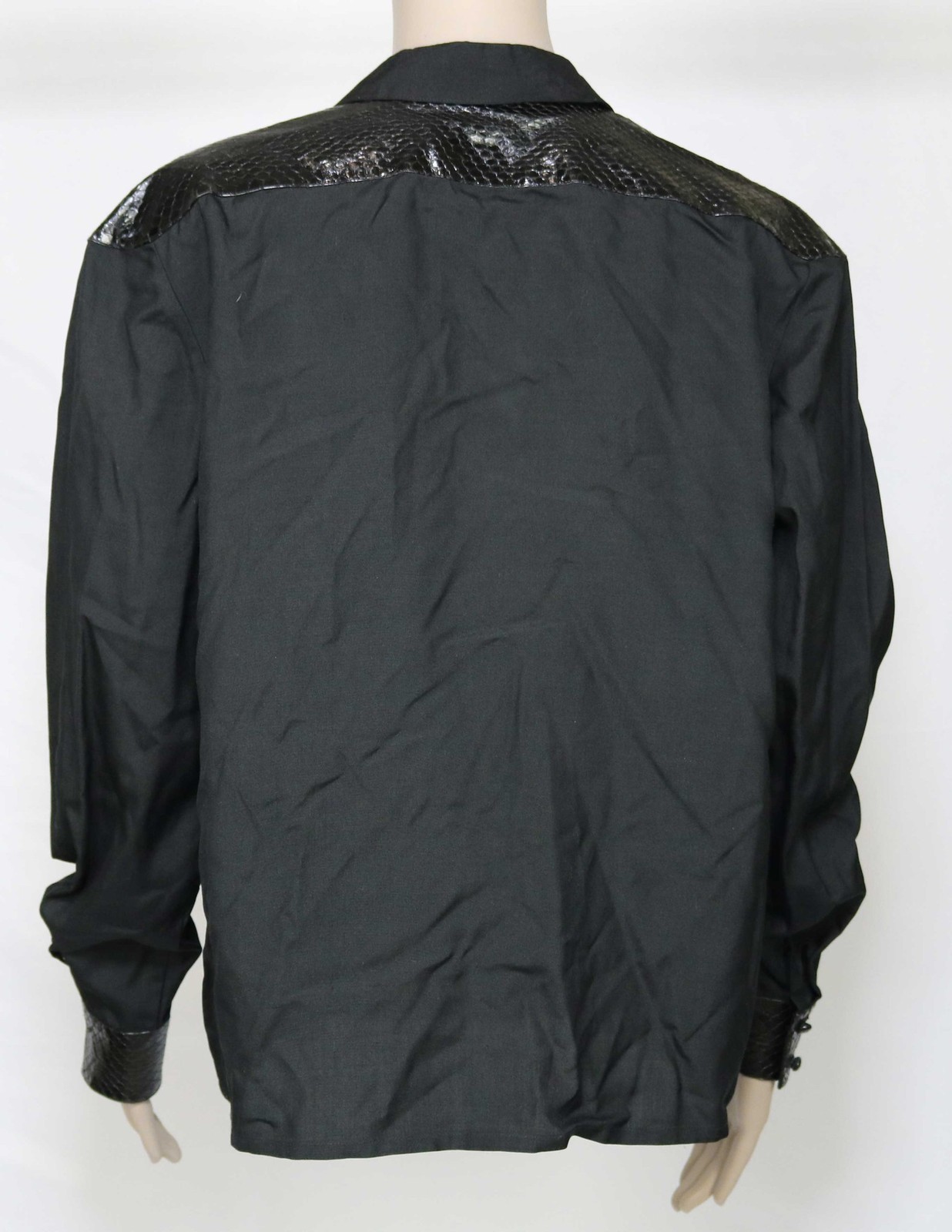 80s Vintage Shirt Blouse Top Black Silk Wool Real Snakeskin Francesca Damon M/L