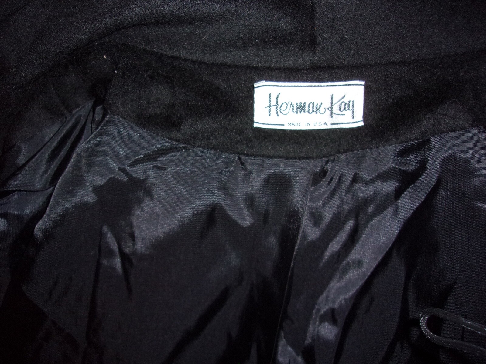 Vintage Womens Herman Kay Winter 3/4 Length Coat Wool Shawl Collar Double-Breast