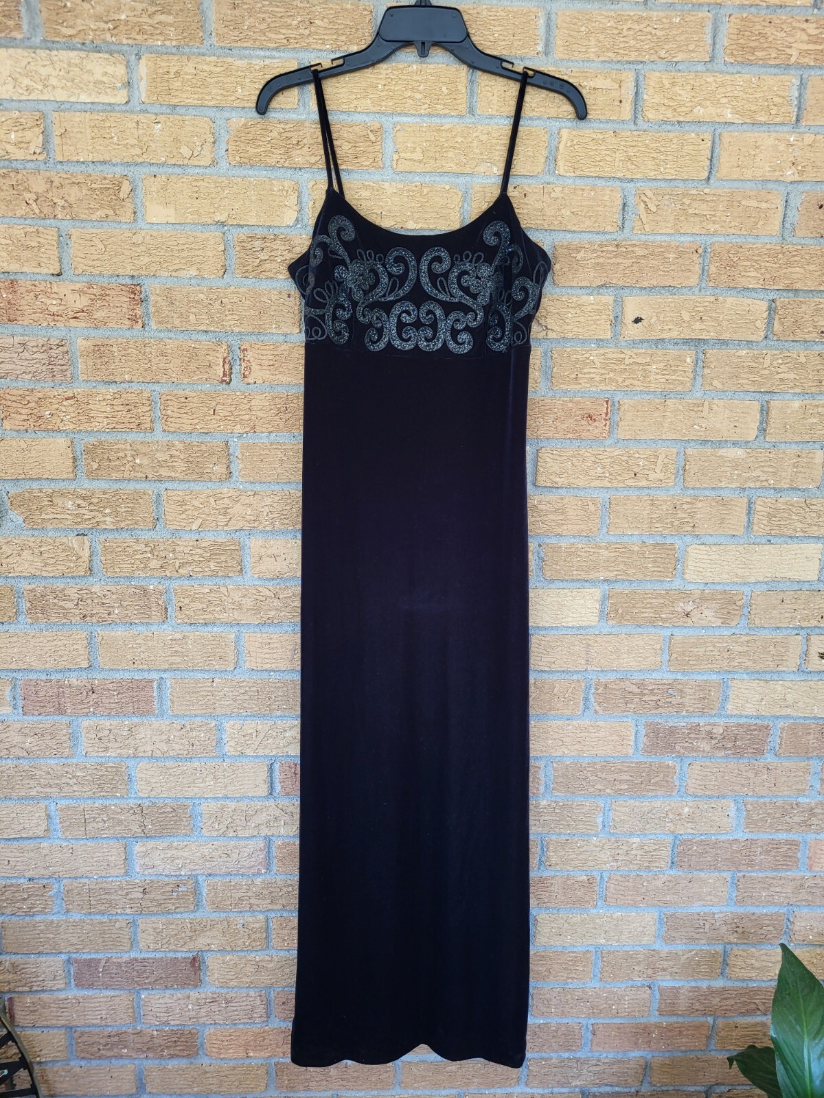 Vintage Black Velvet 90’s Maxi Dress By Night Way Collection Size 12