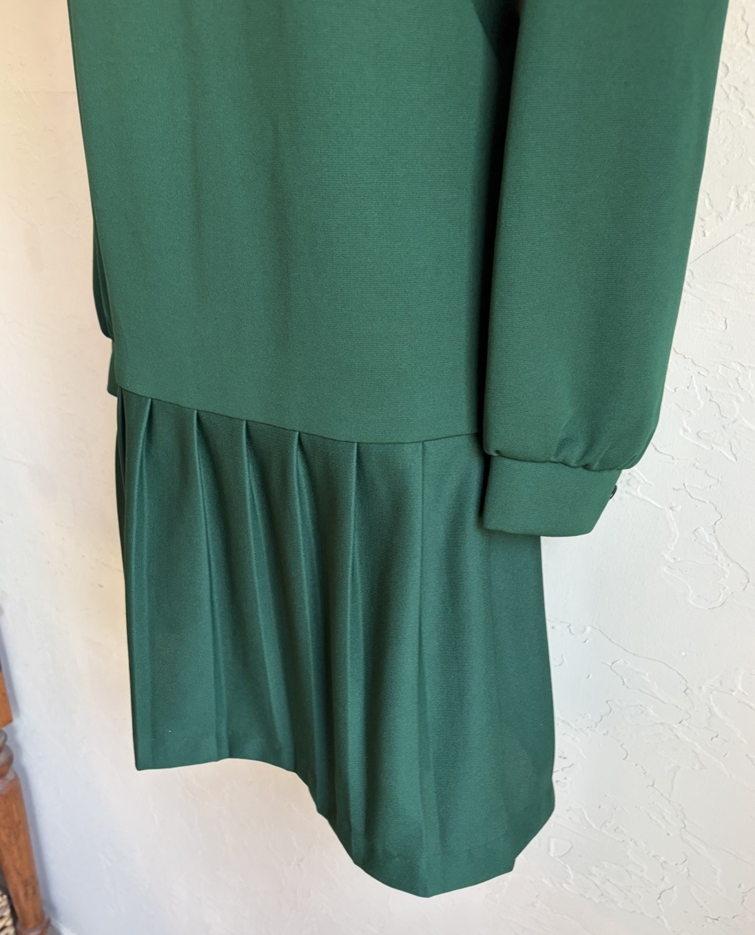 Vintage 60s 70s First Edition Mod Drop Waist Pleated Dress 18 Green Preppy Retro