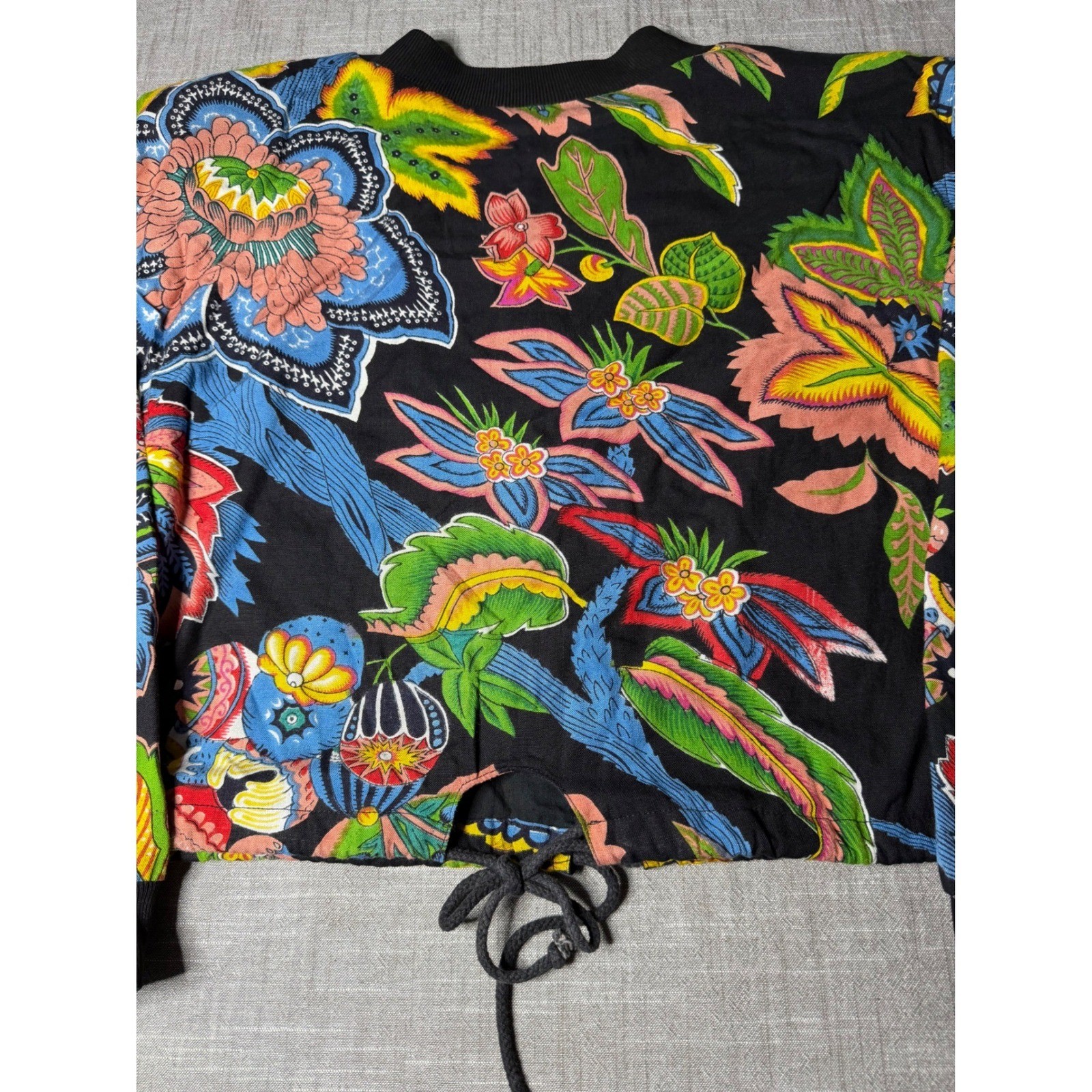 Speed Limit MPH Vintage Floral Sequin Beaded Crop Bomber Jacket Black Medium